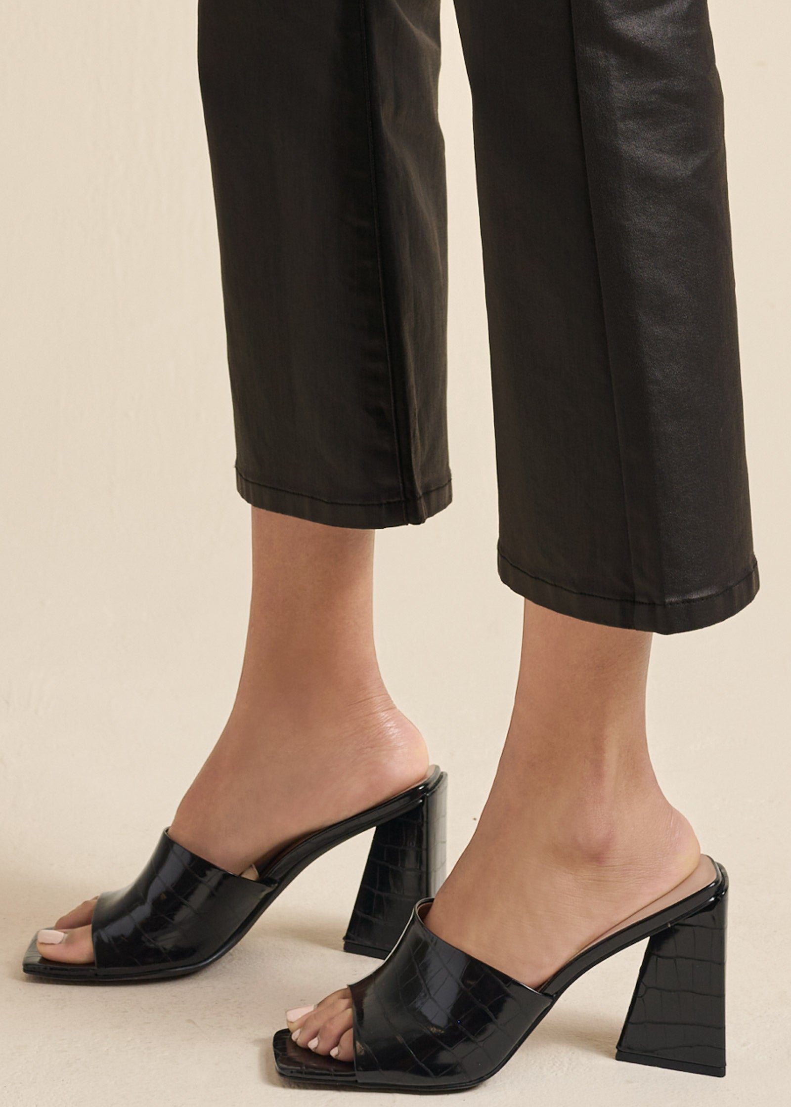 Coated Kick Flare Jeans - Jet Black