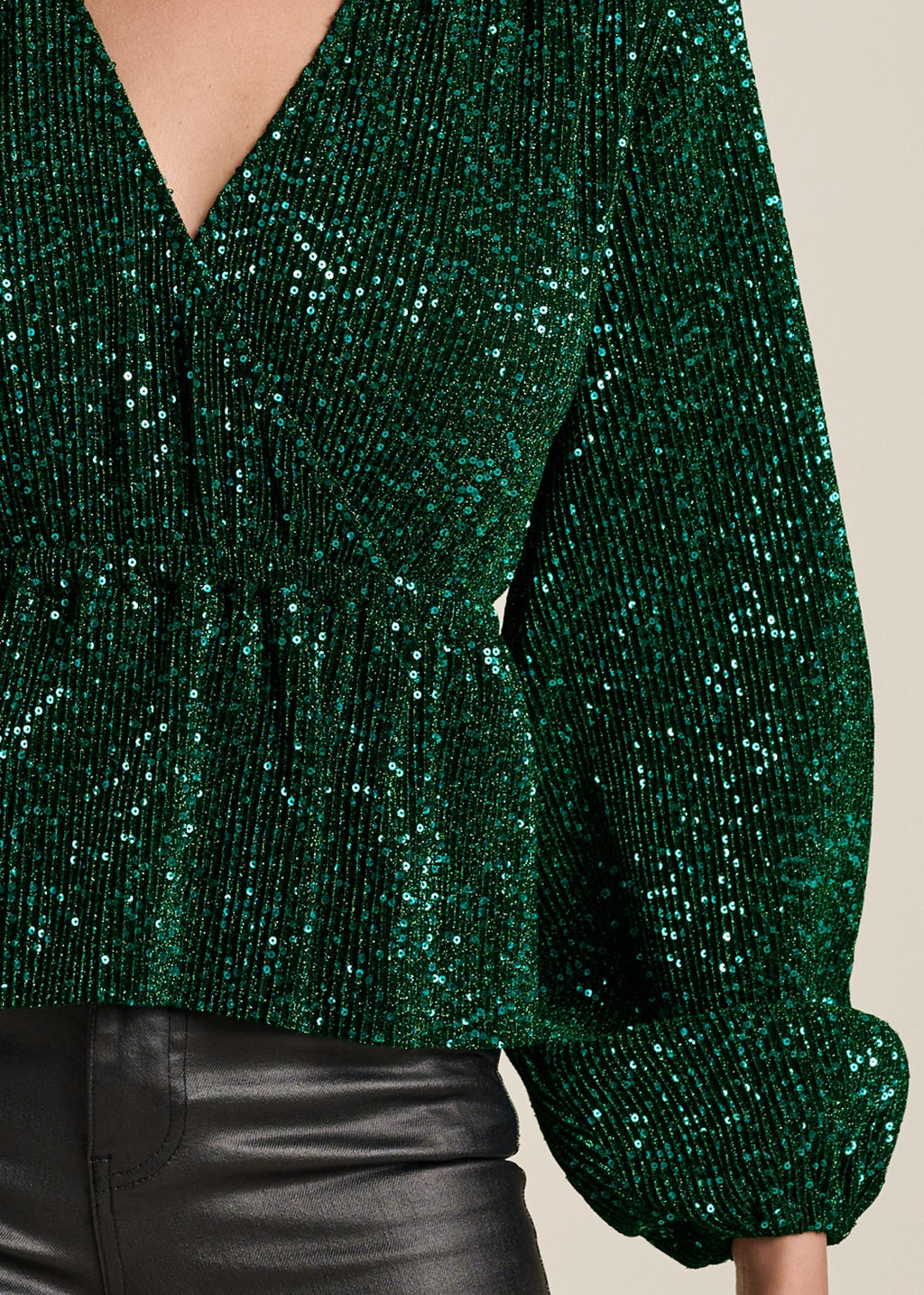 Allover Sequin Wrap Top - Green