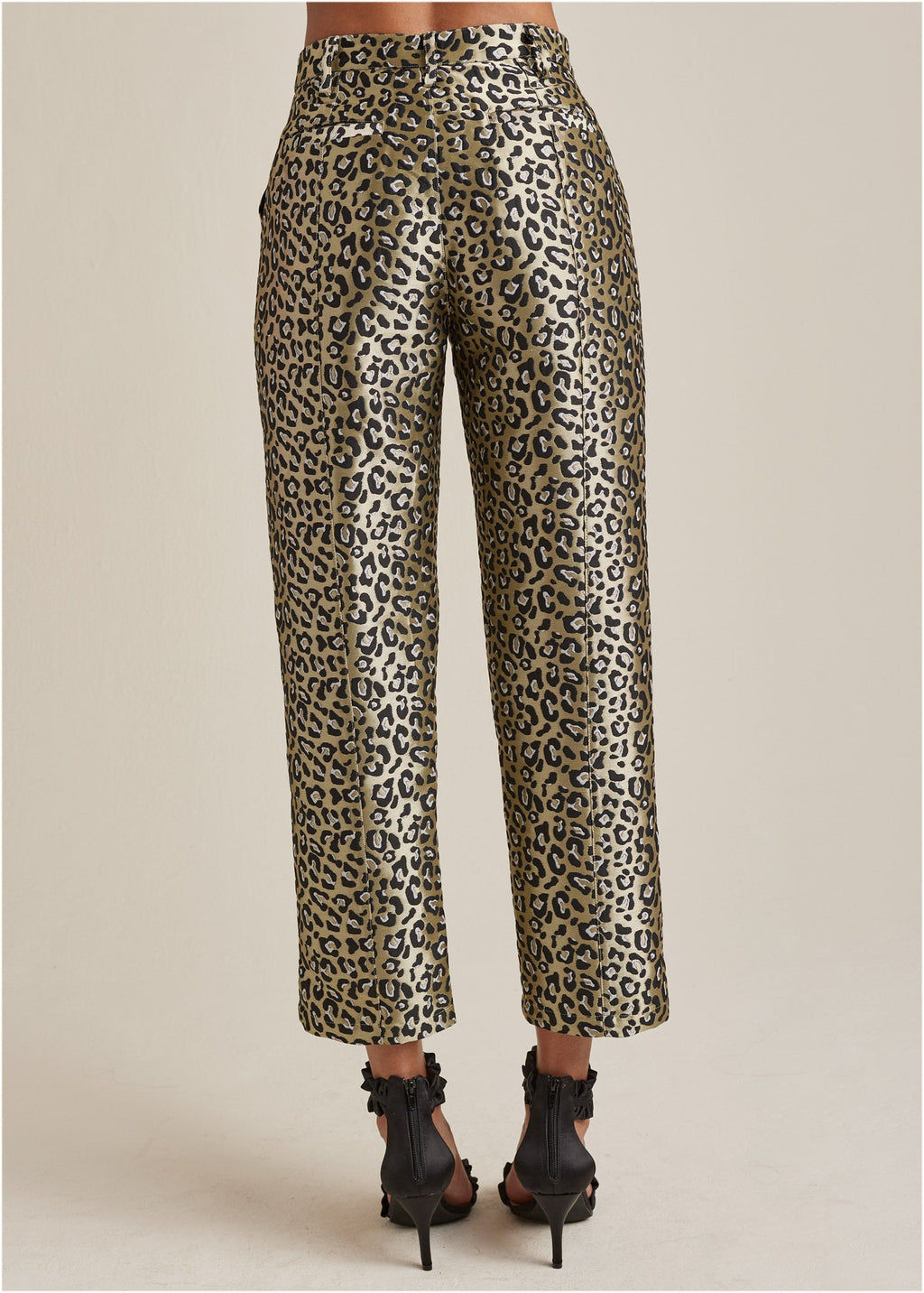 Jacquard Slit Hem Pants - Black & Gold