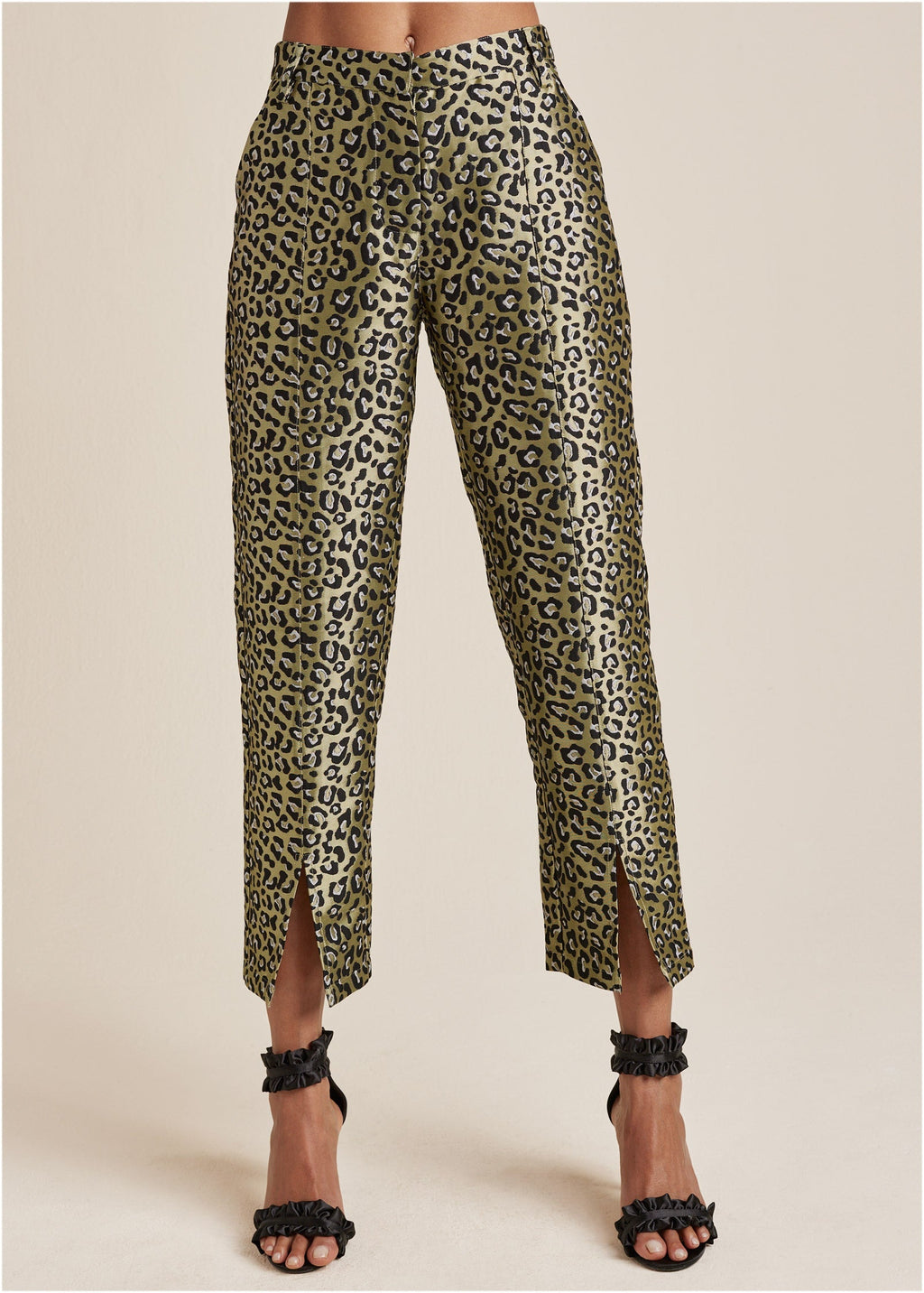 Jacquard Slit Hem Pants - Black & Gold