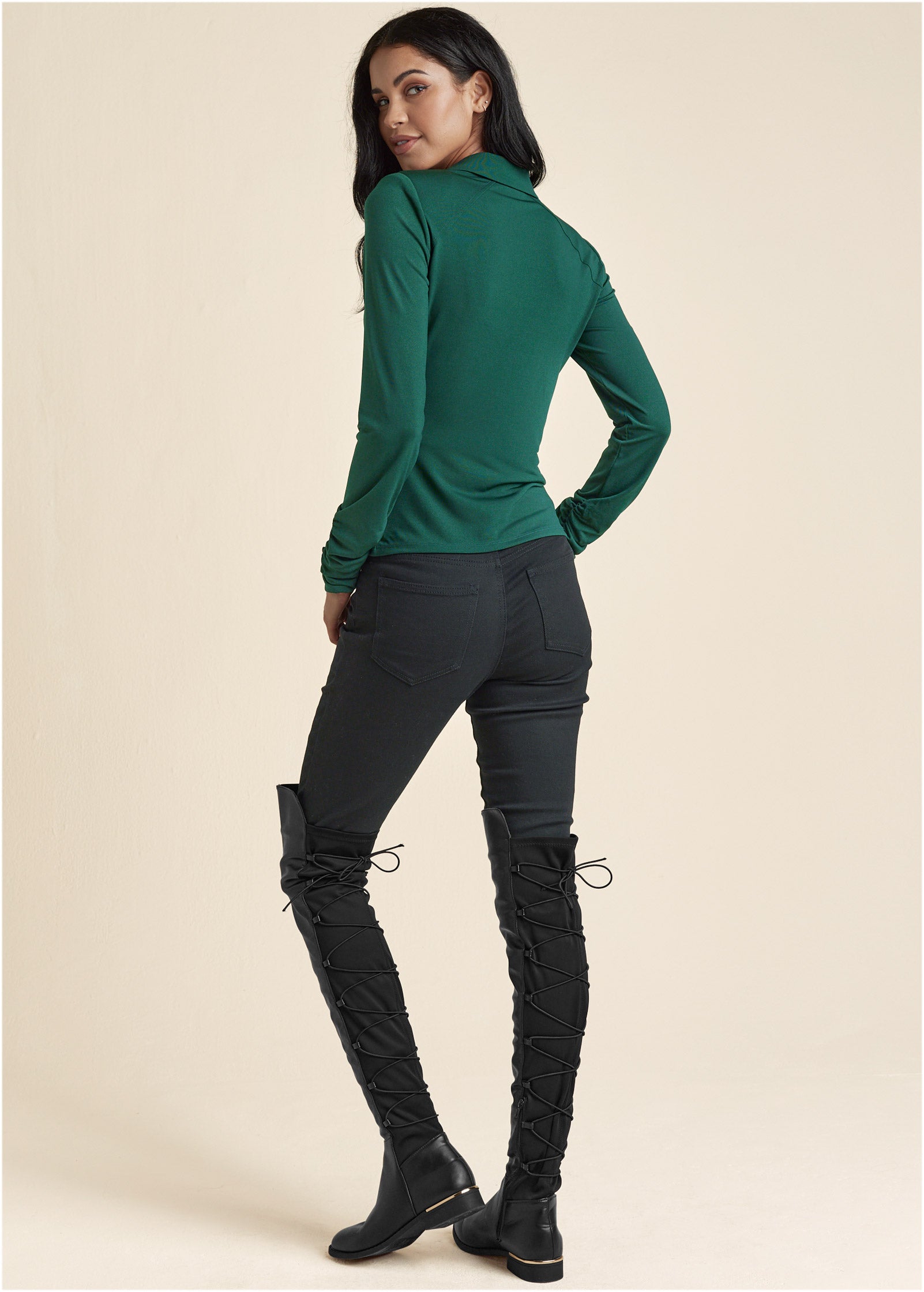 Collared Cowl Neck Top - Green