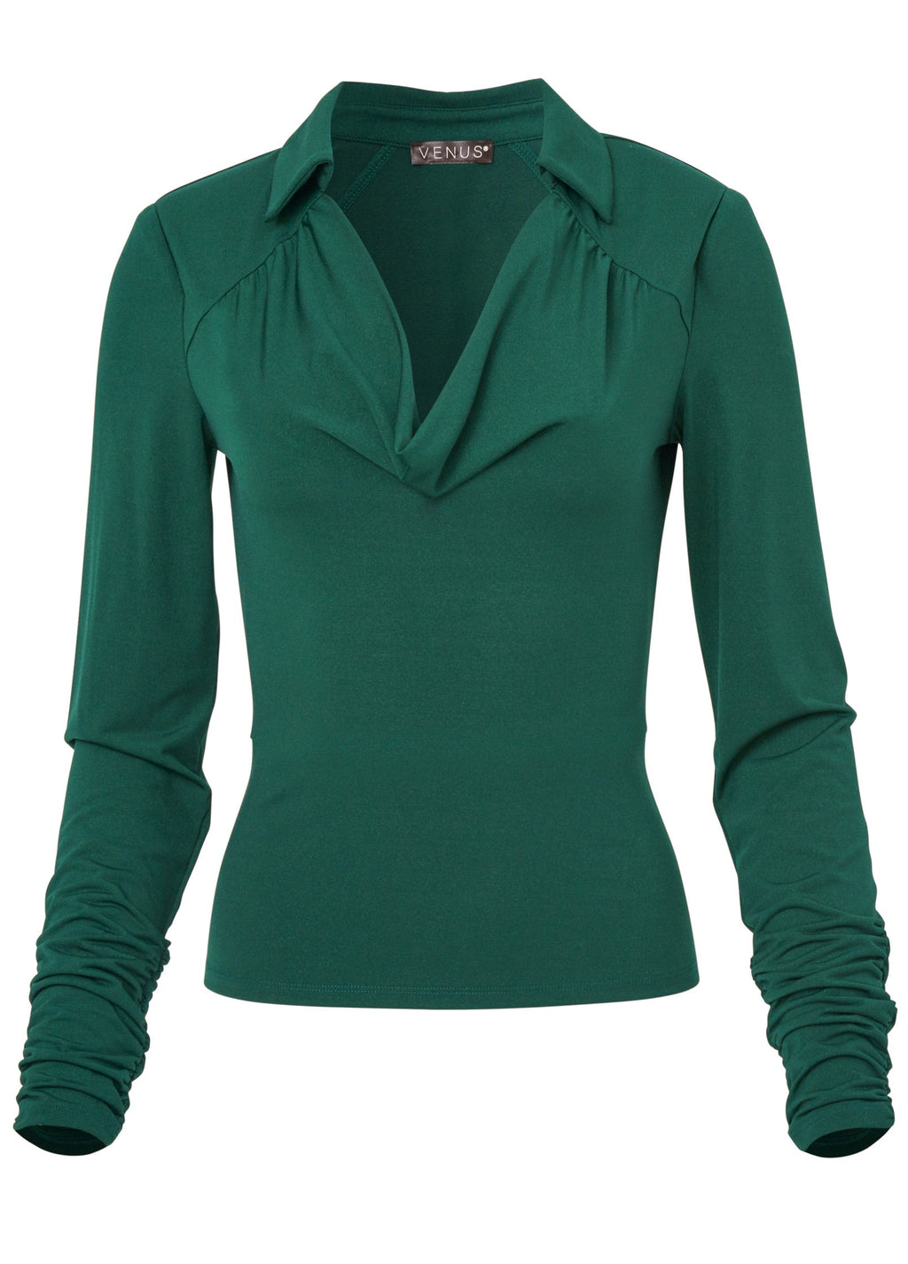 Collared Cowl Neck Top - Green