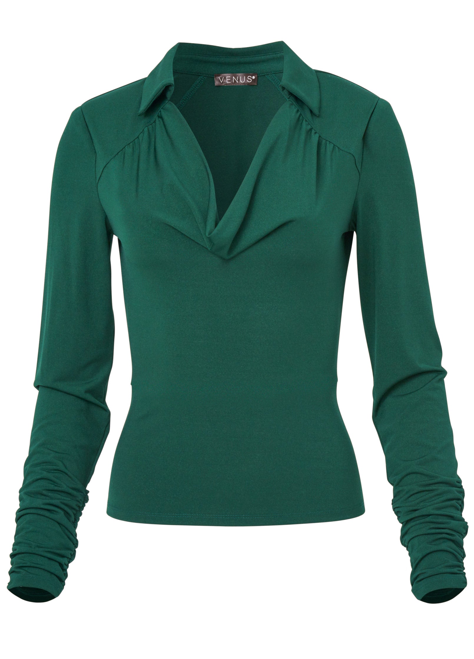 Collared Cowl Neck Top - Green