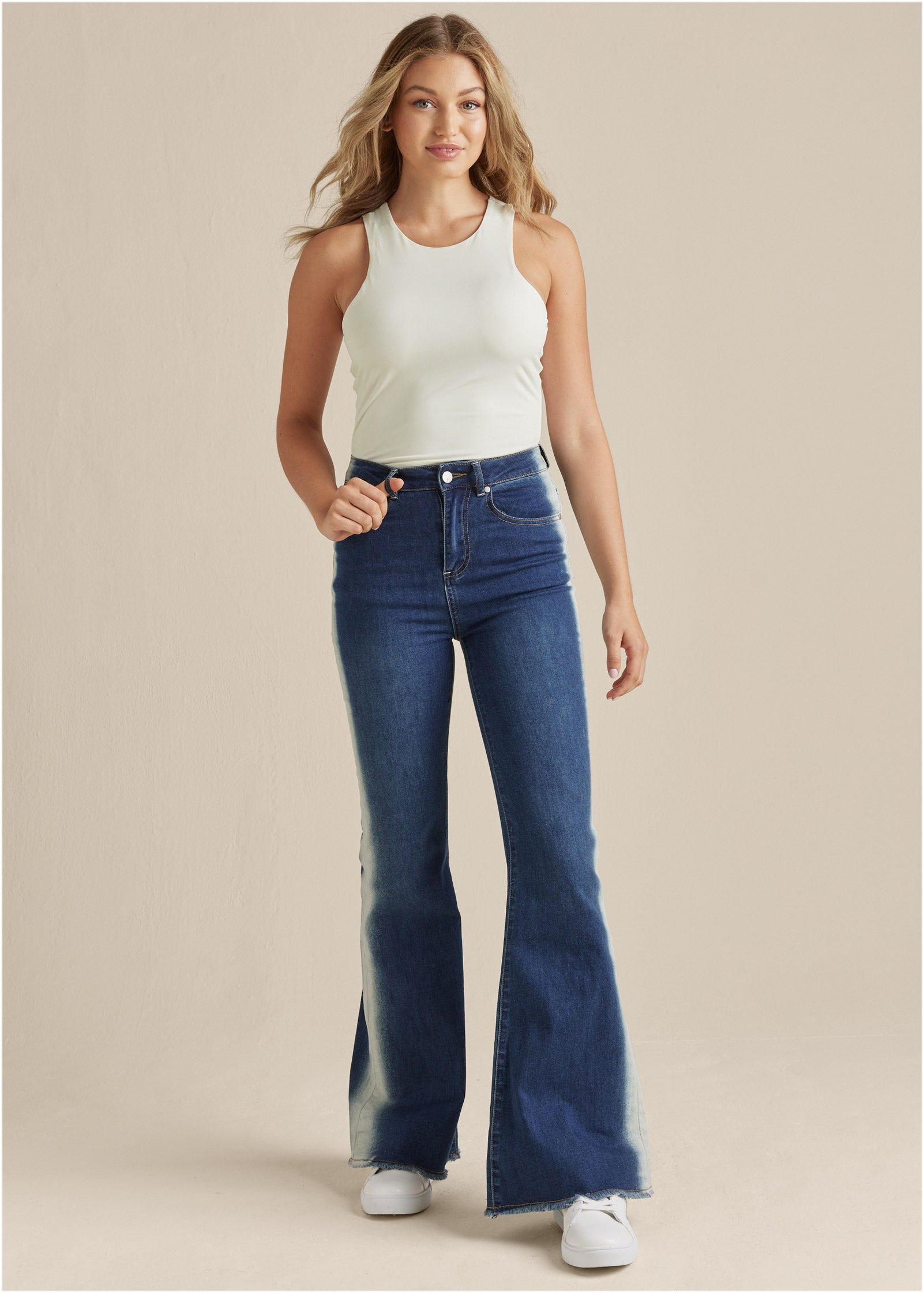 Side Stripe Flare Leg Jeans - Denim Multi