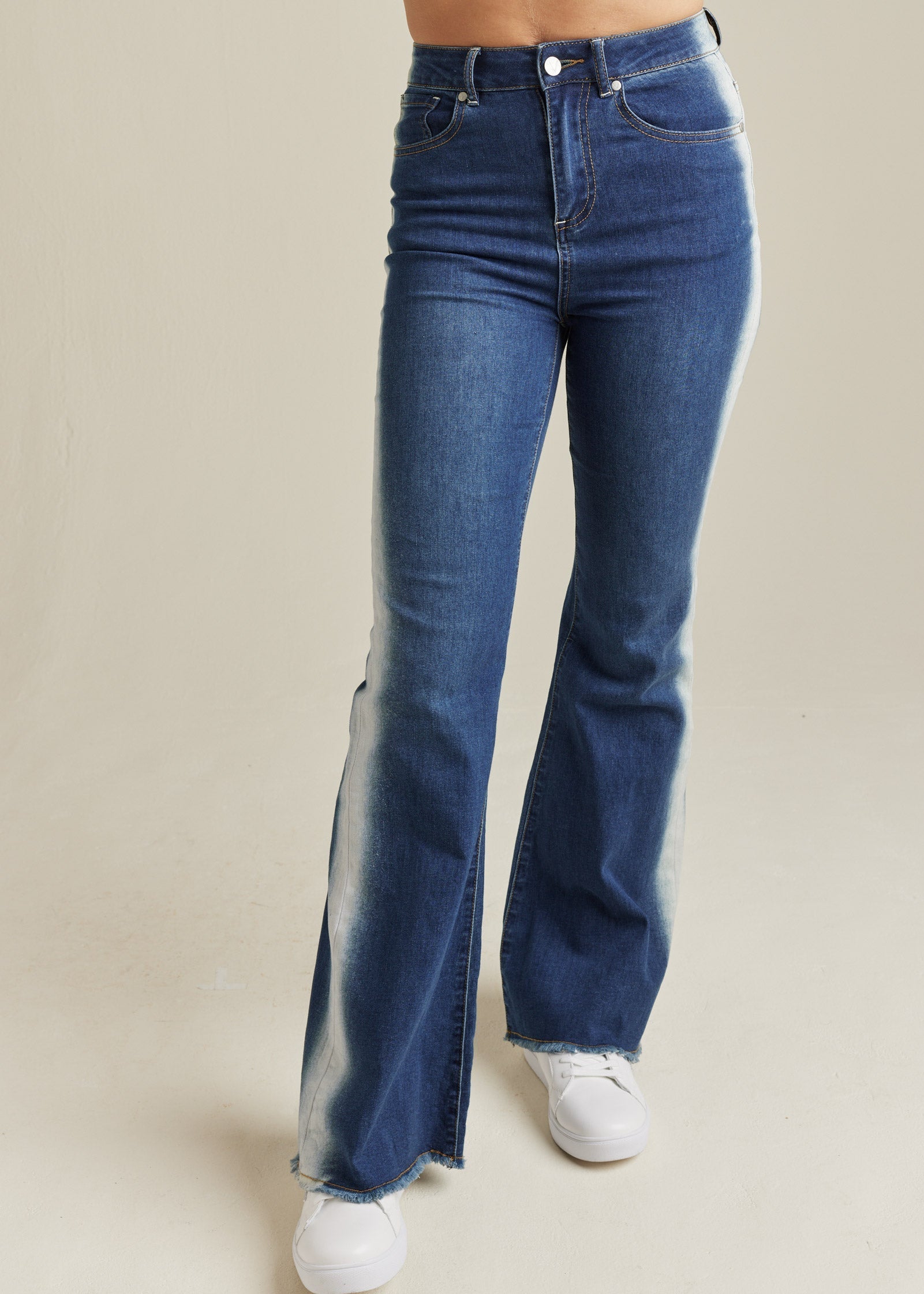 Side Stripe Flare Leg Jeans - Denim Multi
