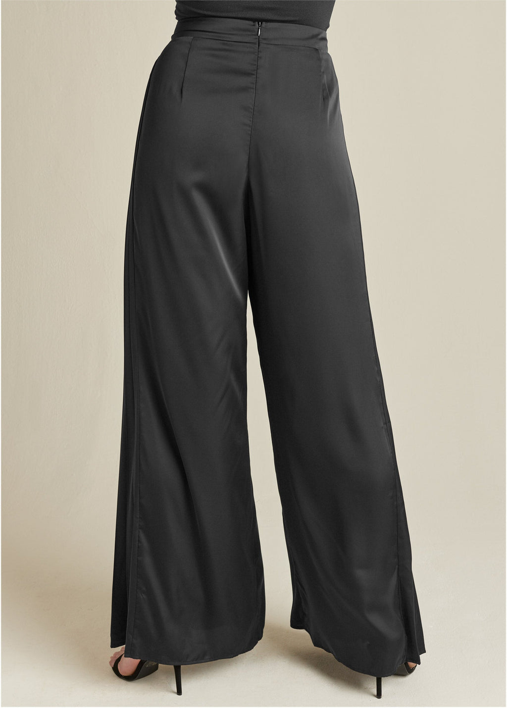 Side Pleat Wide Leg Pants - Jet Black