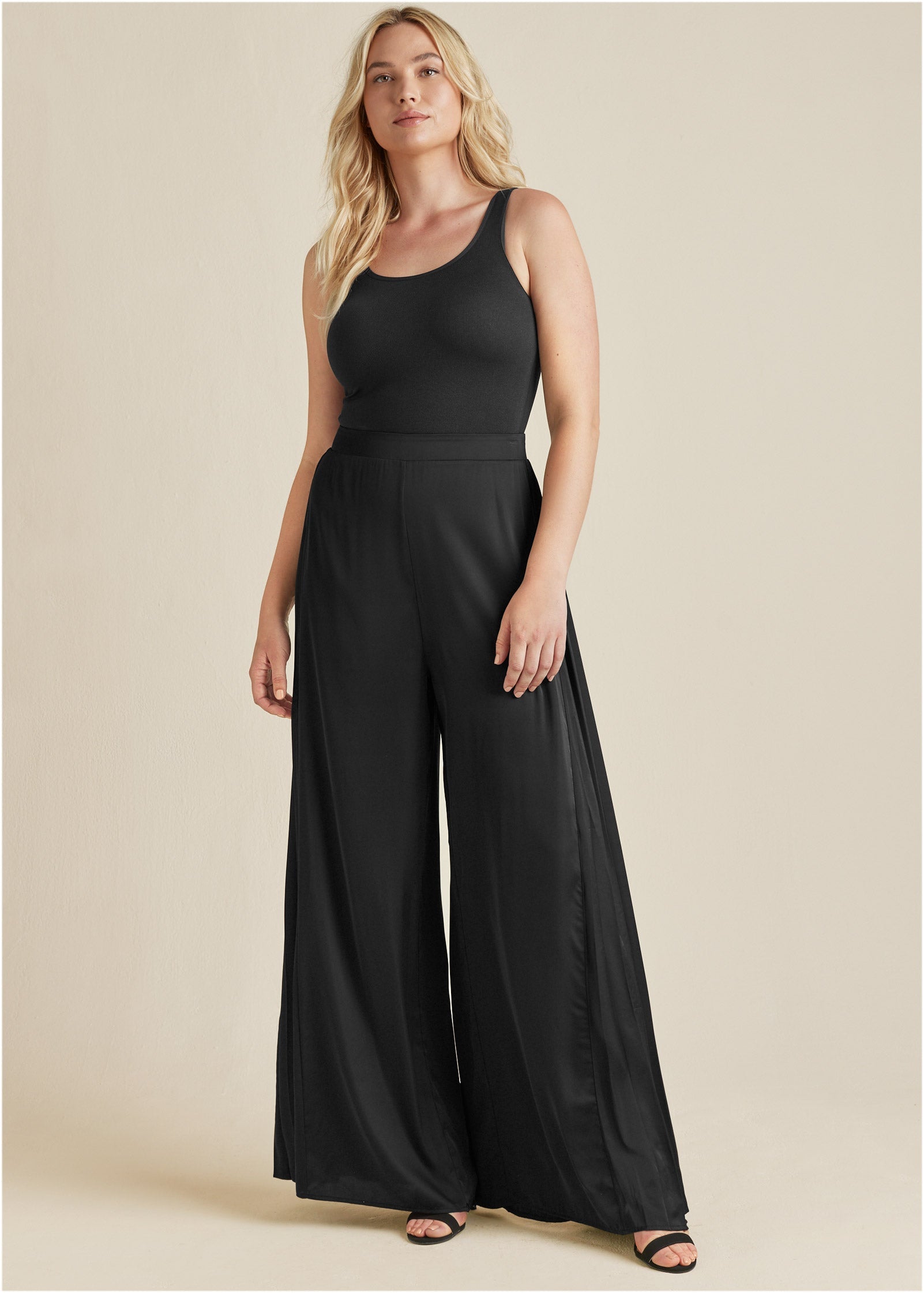 Side Pleat Wide Leg Pants - Jet Black