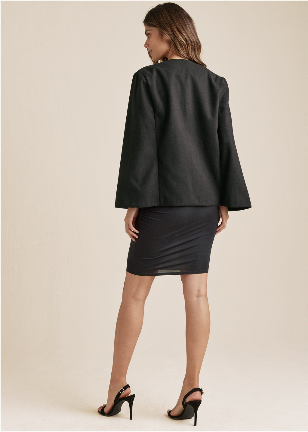 Faux Fur Trim Cape Jacket - Jet Black