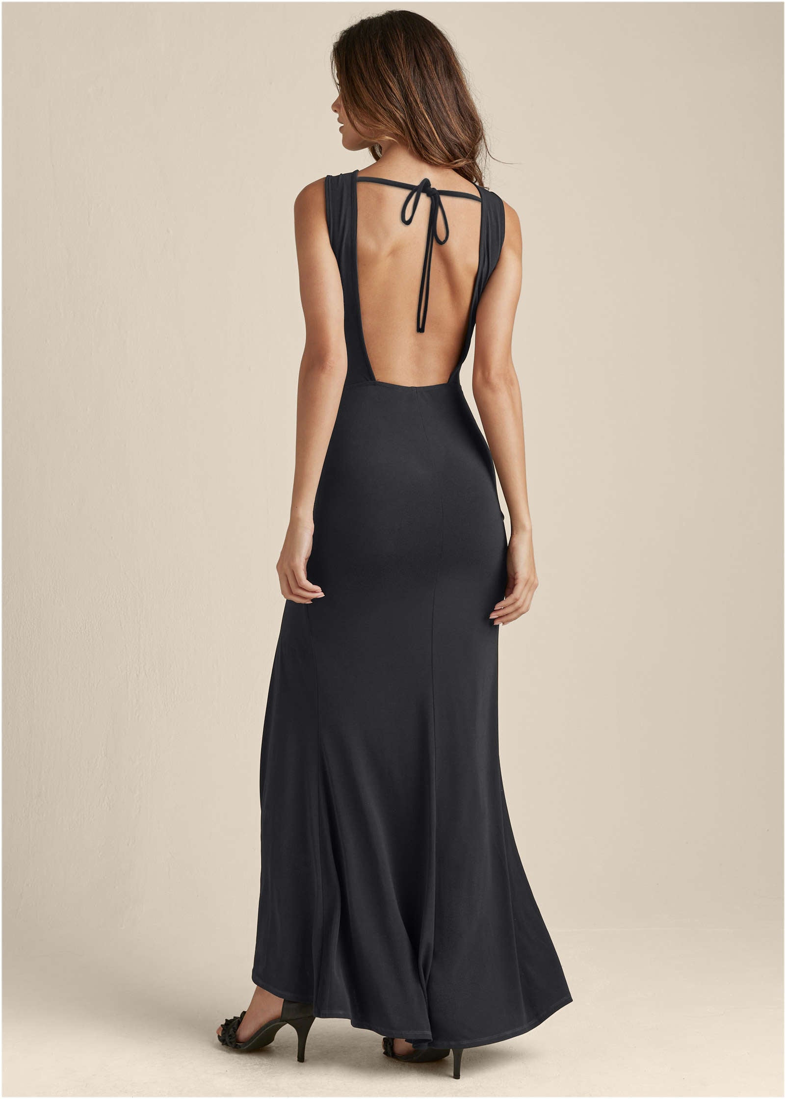 Open Back Slit Maxi Dress - Black