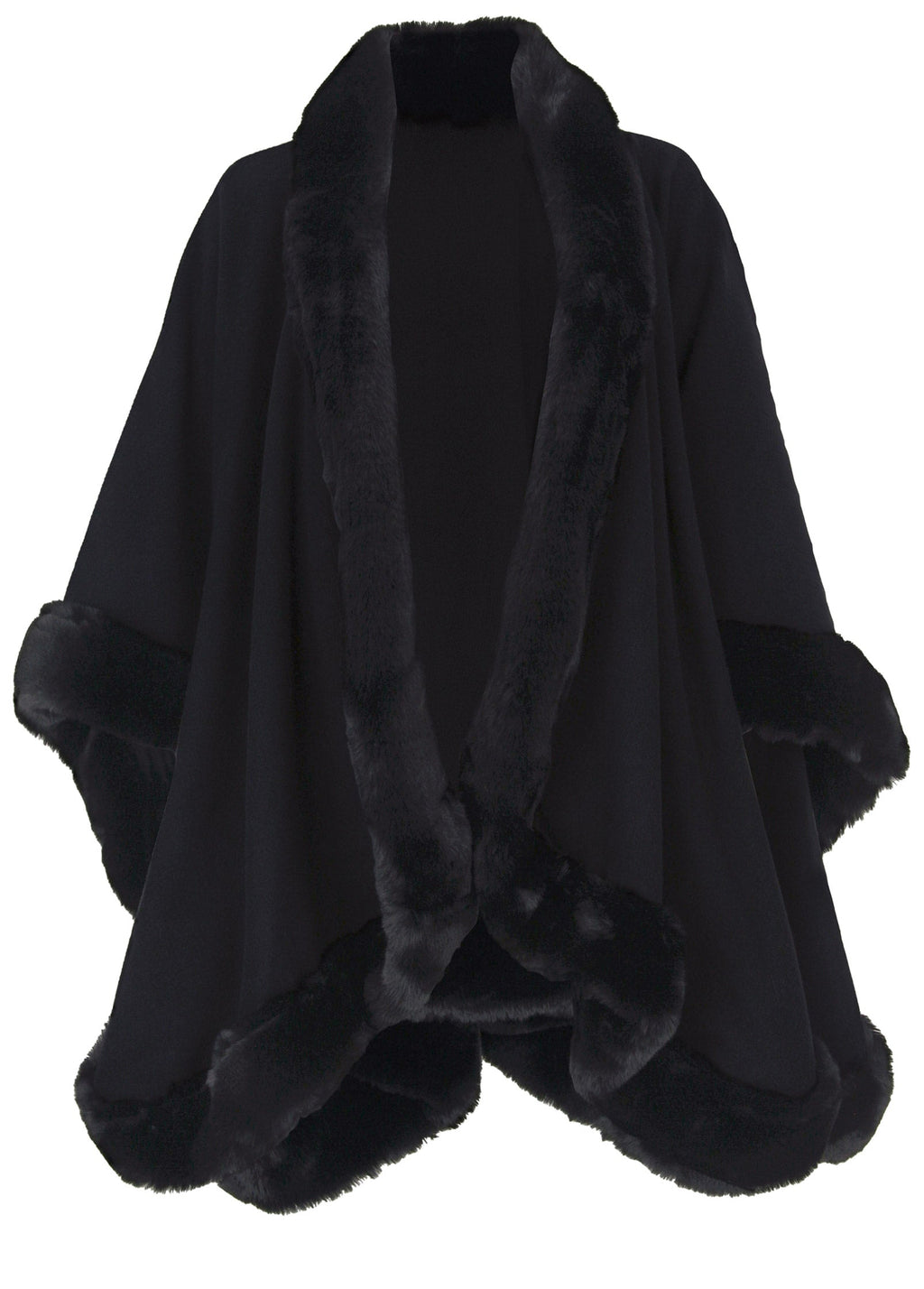 Fur Trim Wrap Shawl - Black