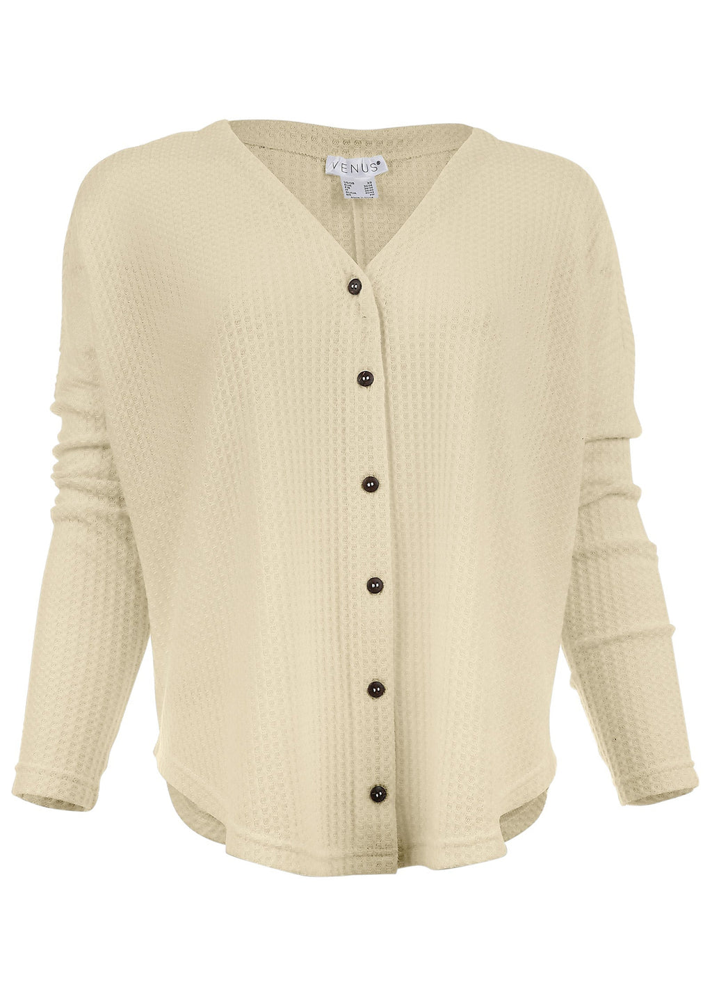 Cozy Waffle Button Down Top - Oatmeal