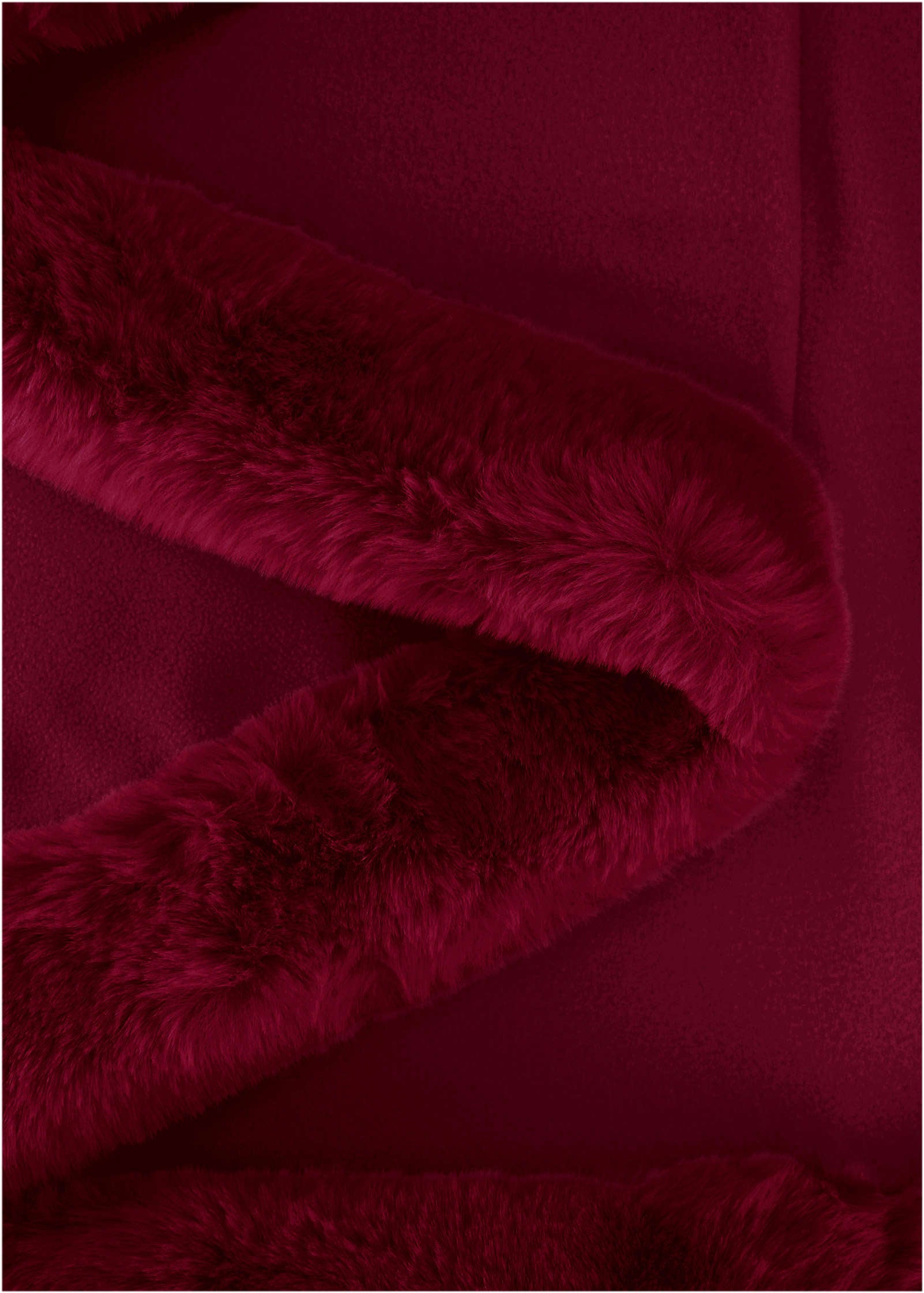 Fur Trim Wrap Shawl - Red