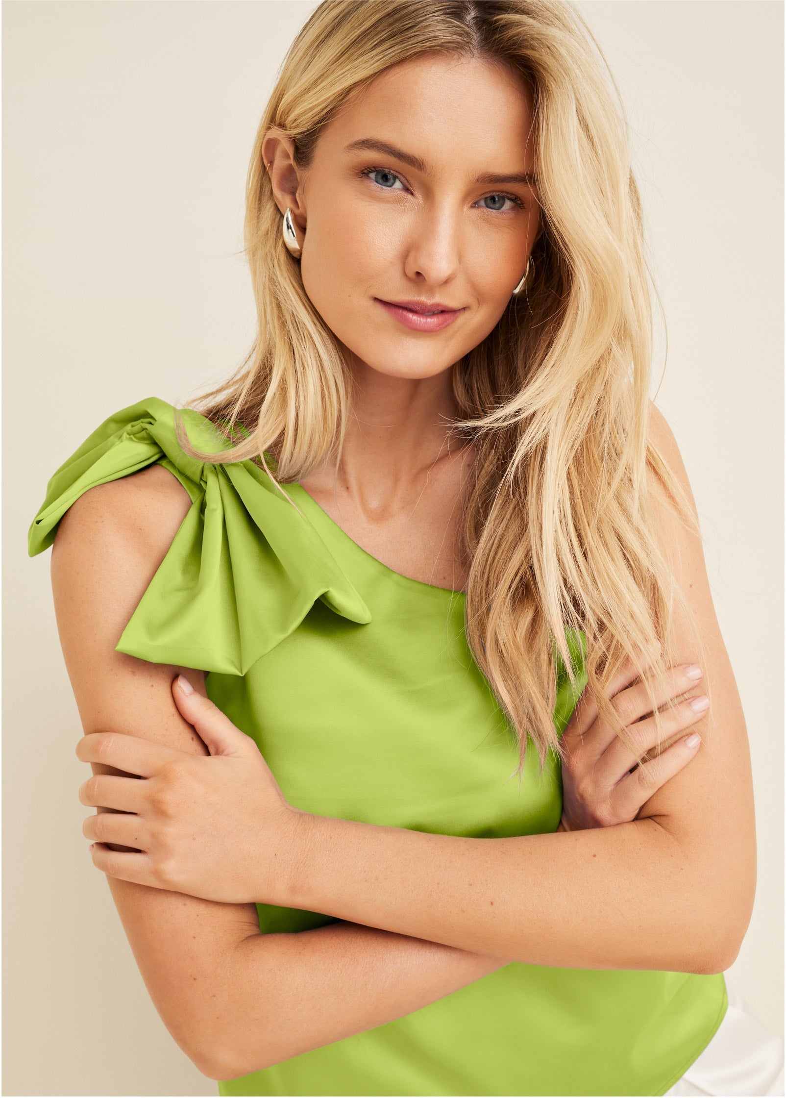 Bow Detail One-Shoulder Top - Lime