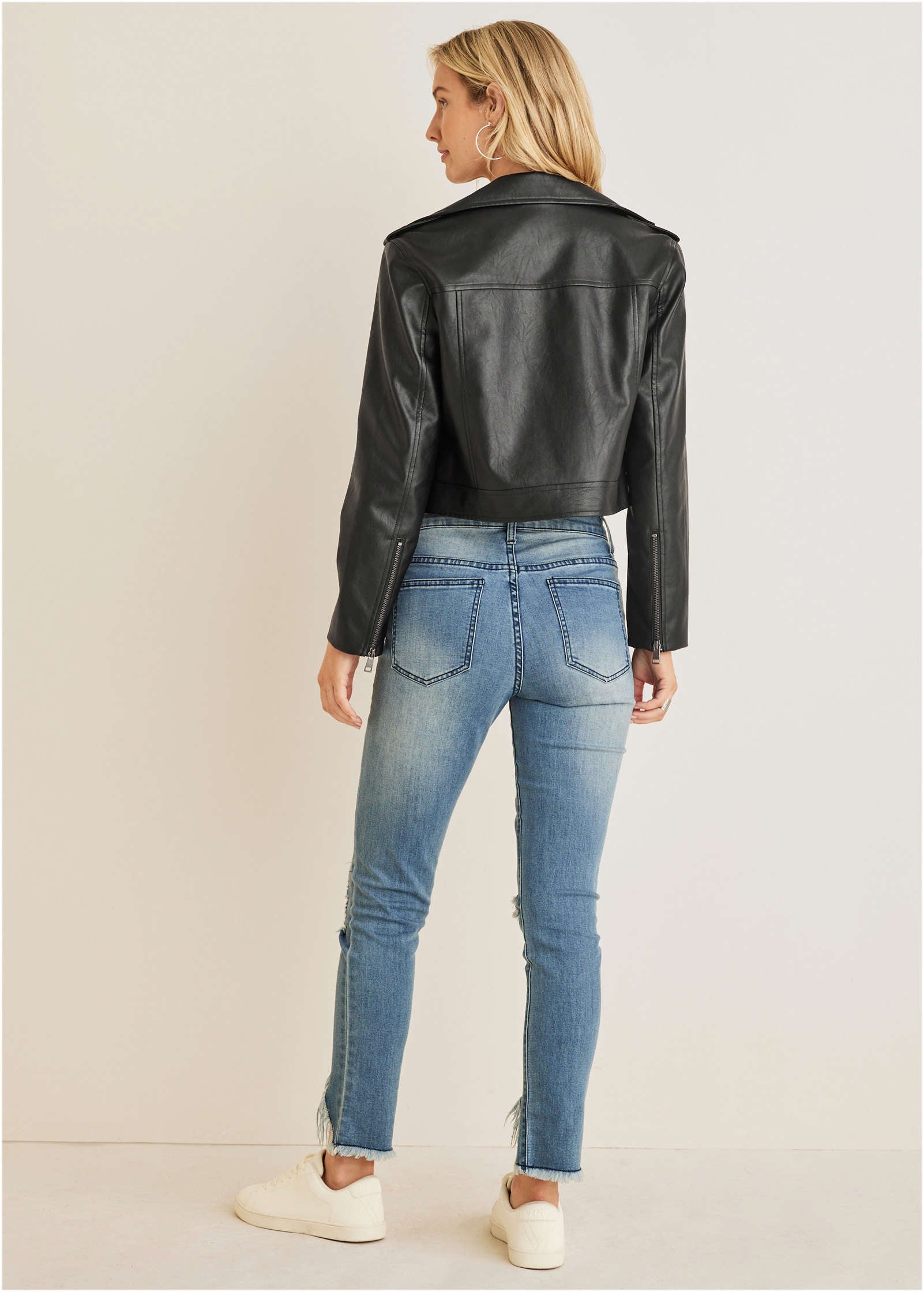 Faux-Leather Moto Jacket - Jet Black
