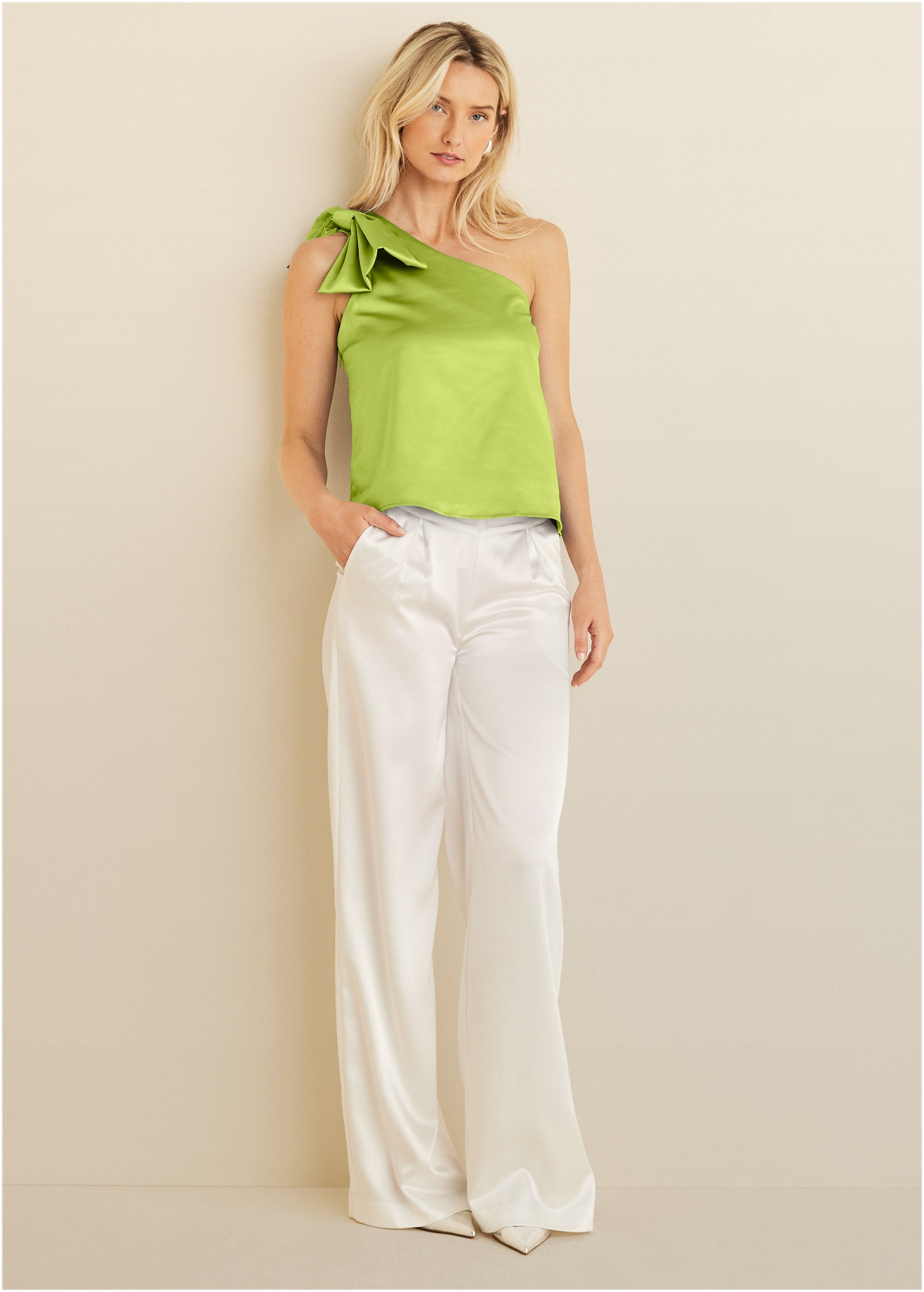 Bow Detail One-Shoulder Top - Lime