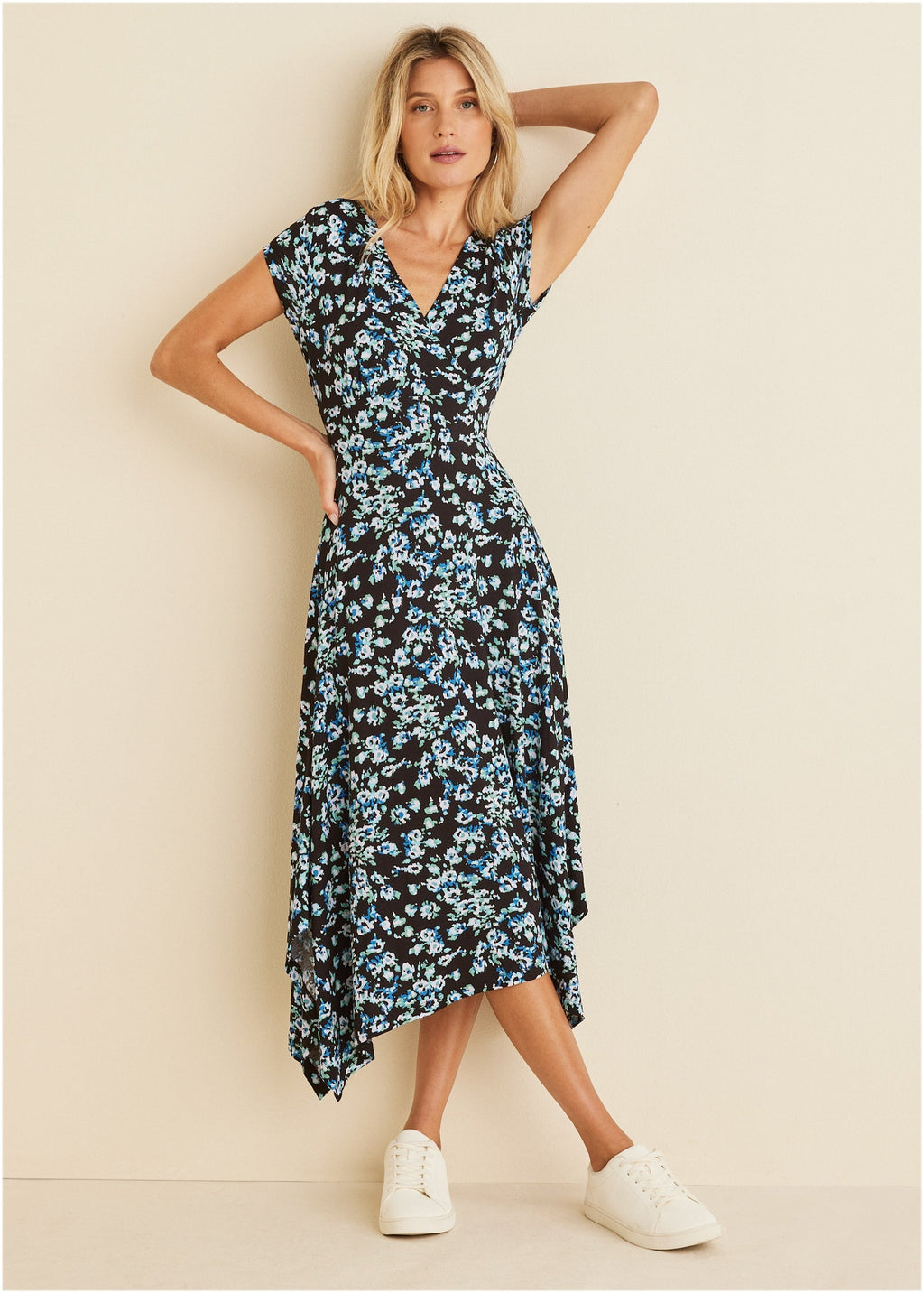 Floral Printed Dress - Black & Blue