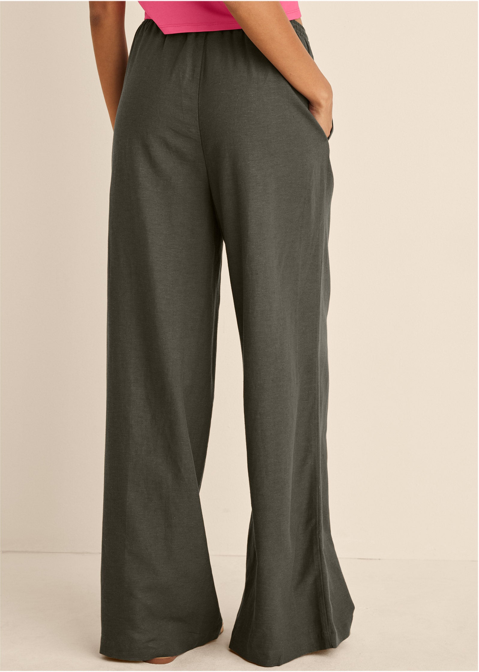 Linen Wide Leg Pants - Olive