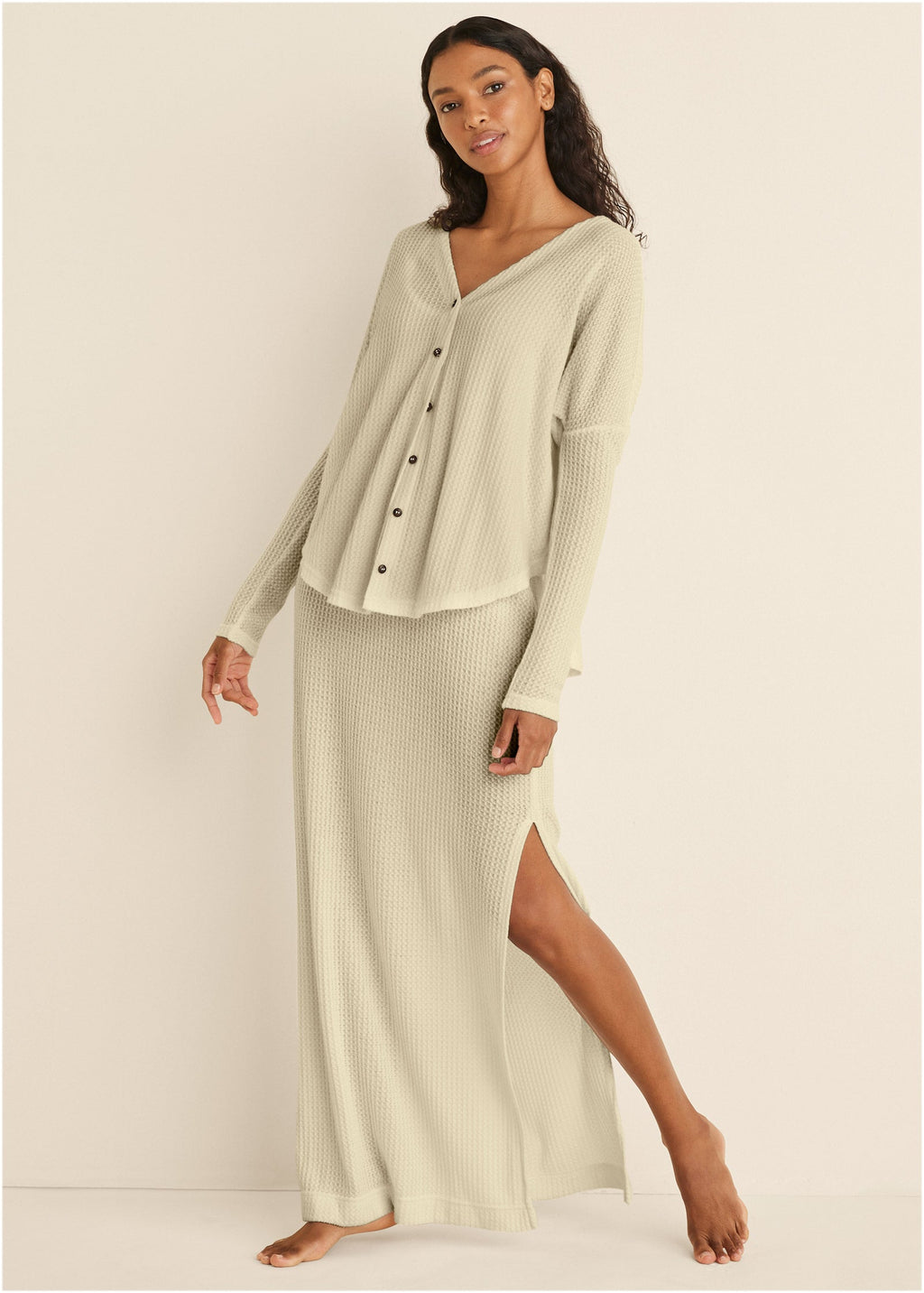 Cozy Waffle Maxi Dress - Oatmeal