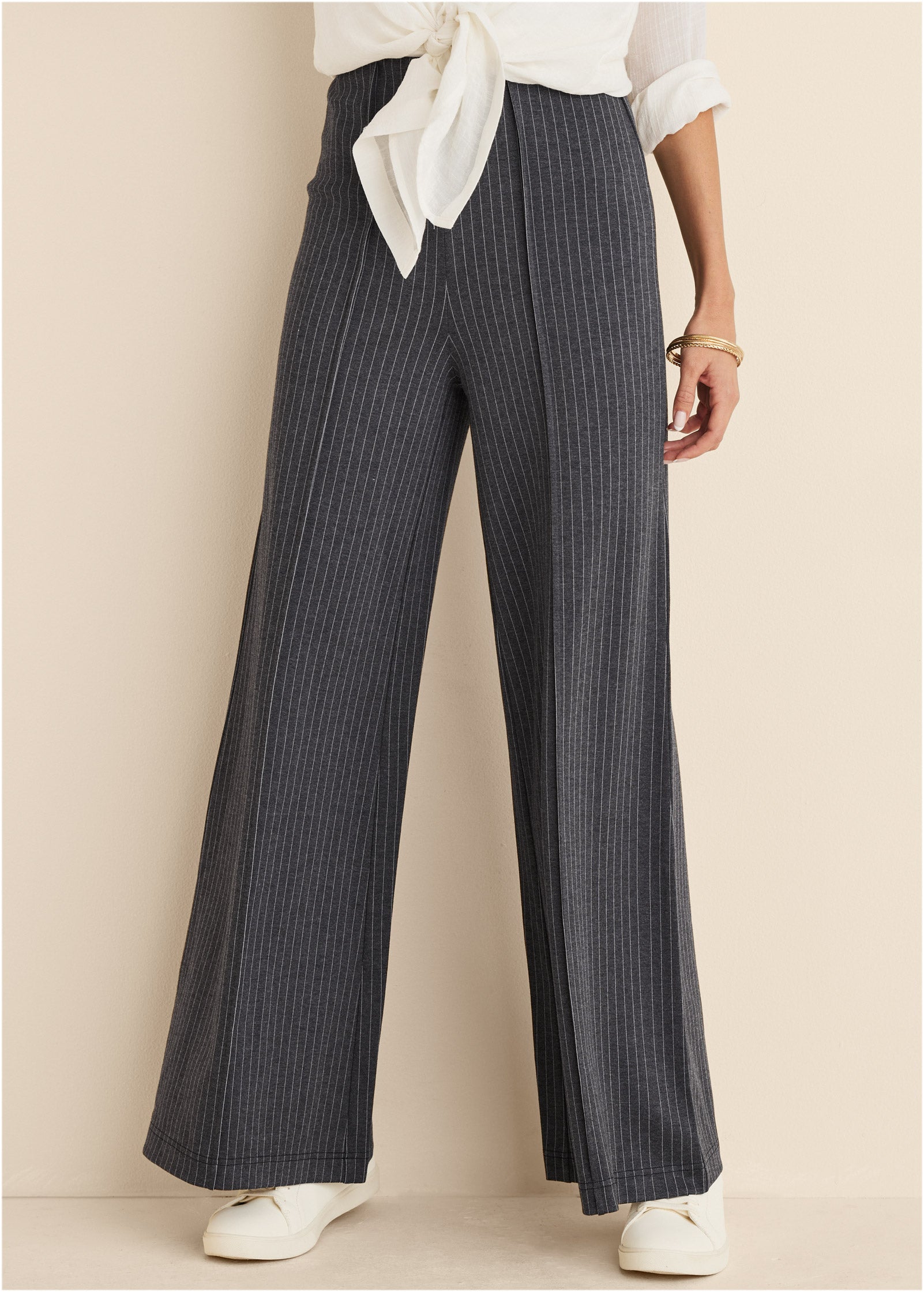 Diana Wide Leg Pants - Heather Grey & Cream