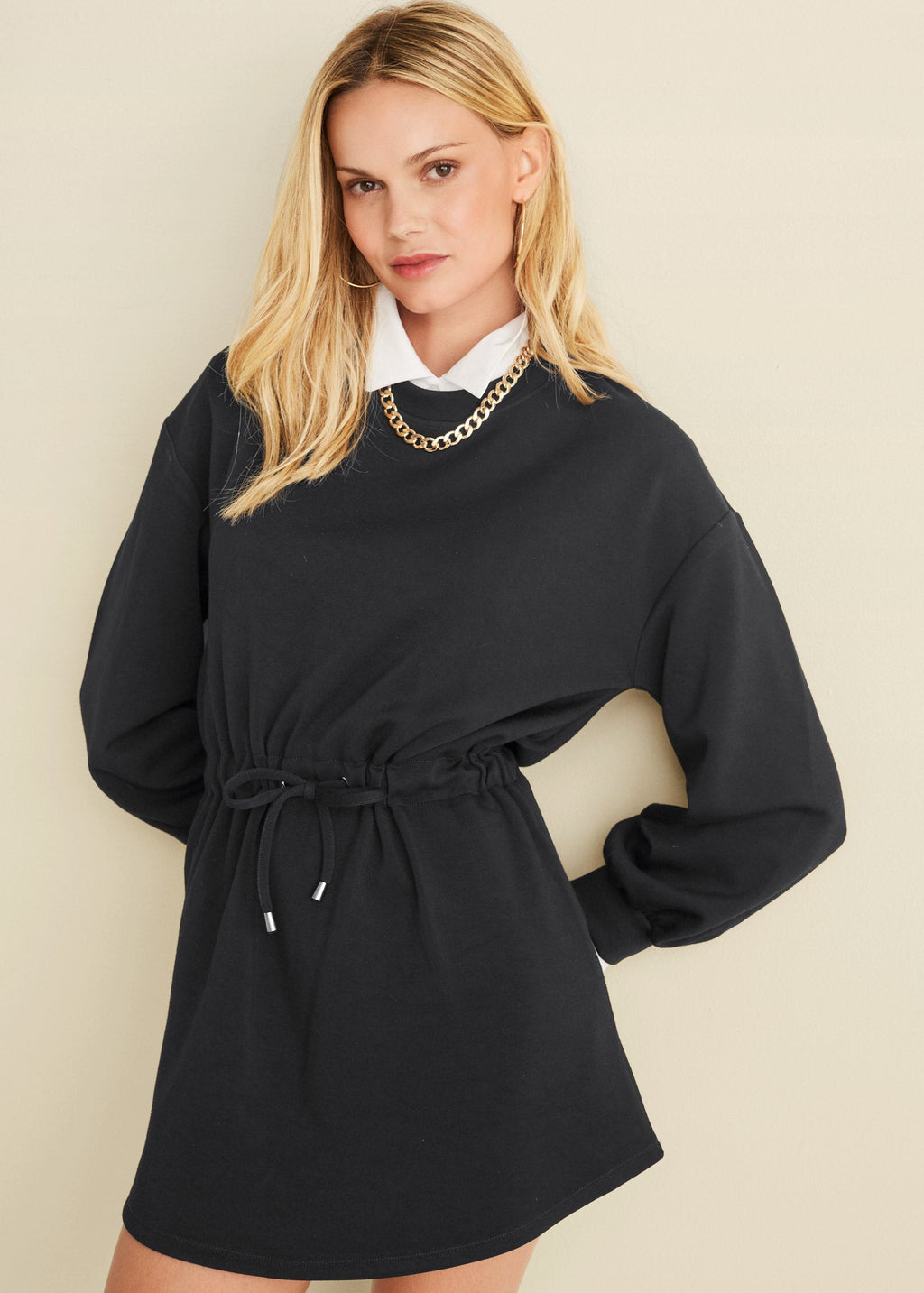Double Knit Sleeved Dress - Jet Black