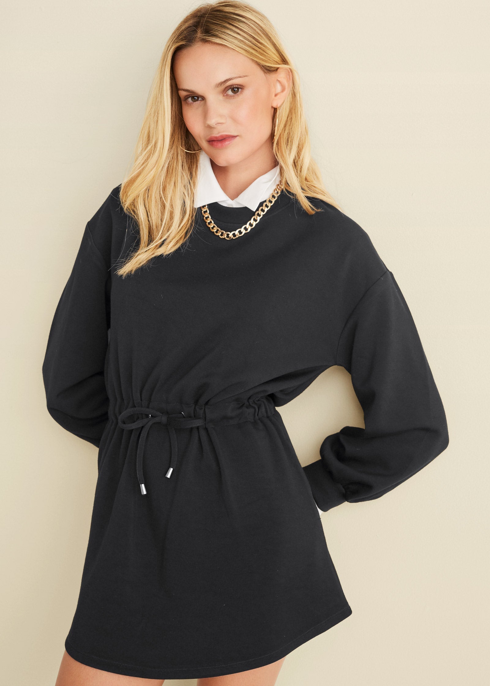 Double Knit Sleeved Dress - Jet Black