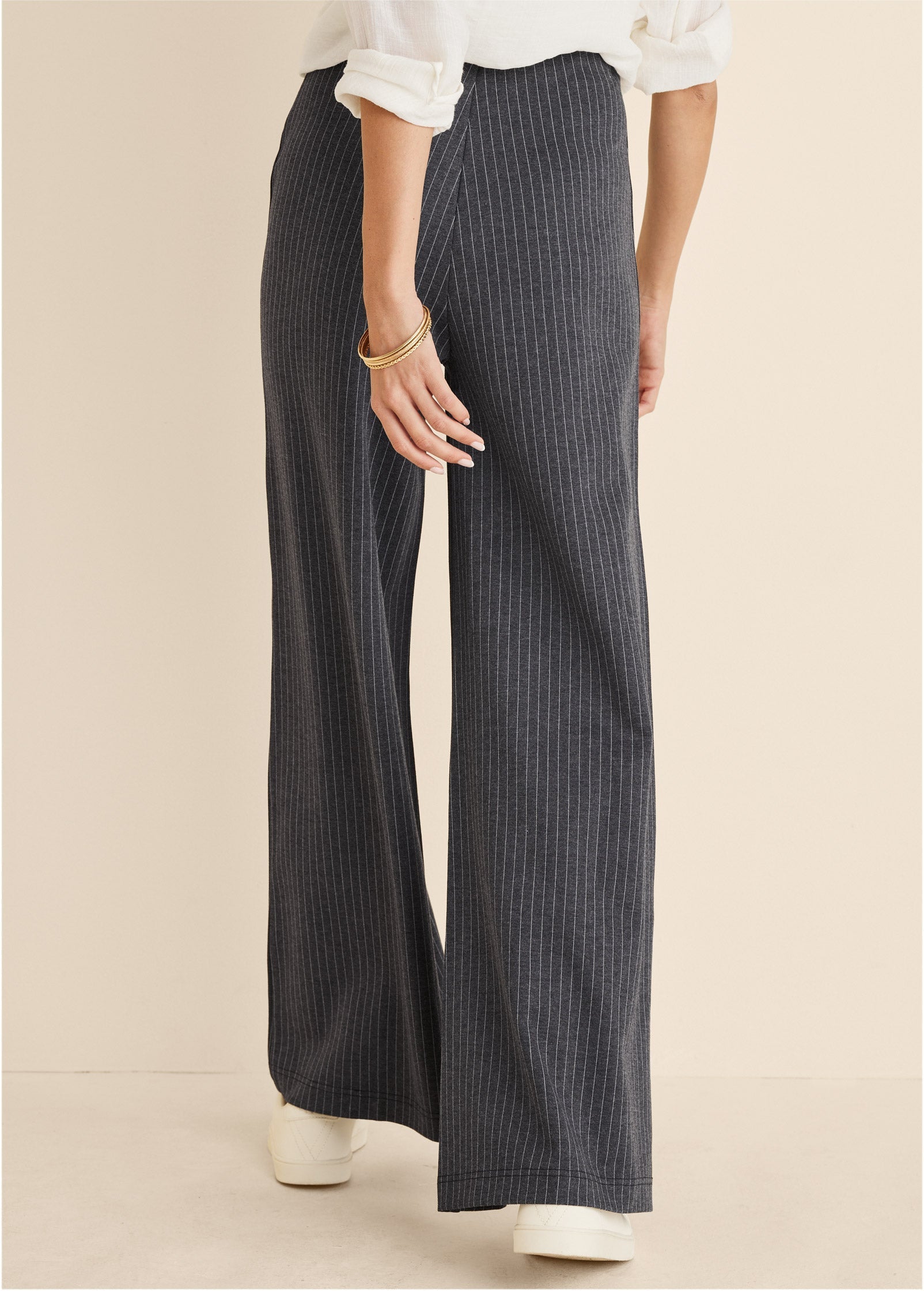 Diana Wide Leg Pants - Heather Grey & Cream