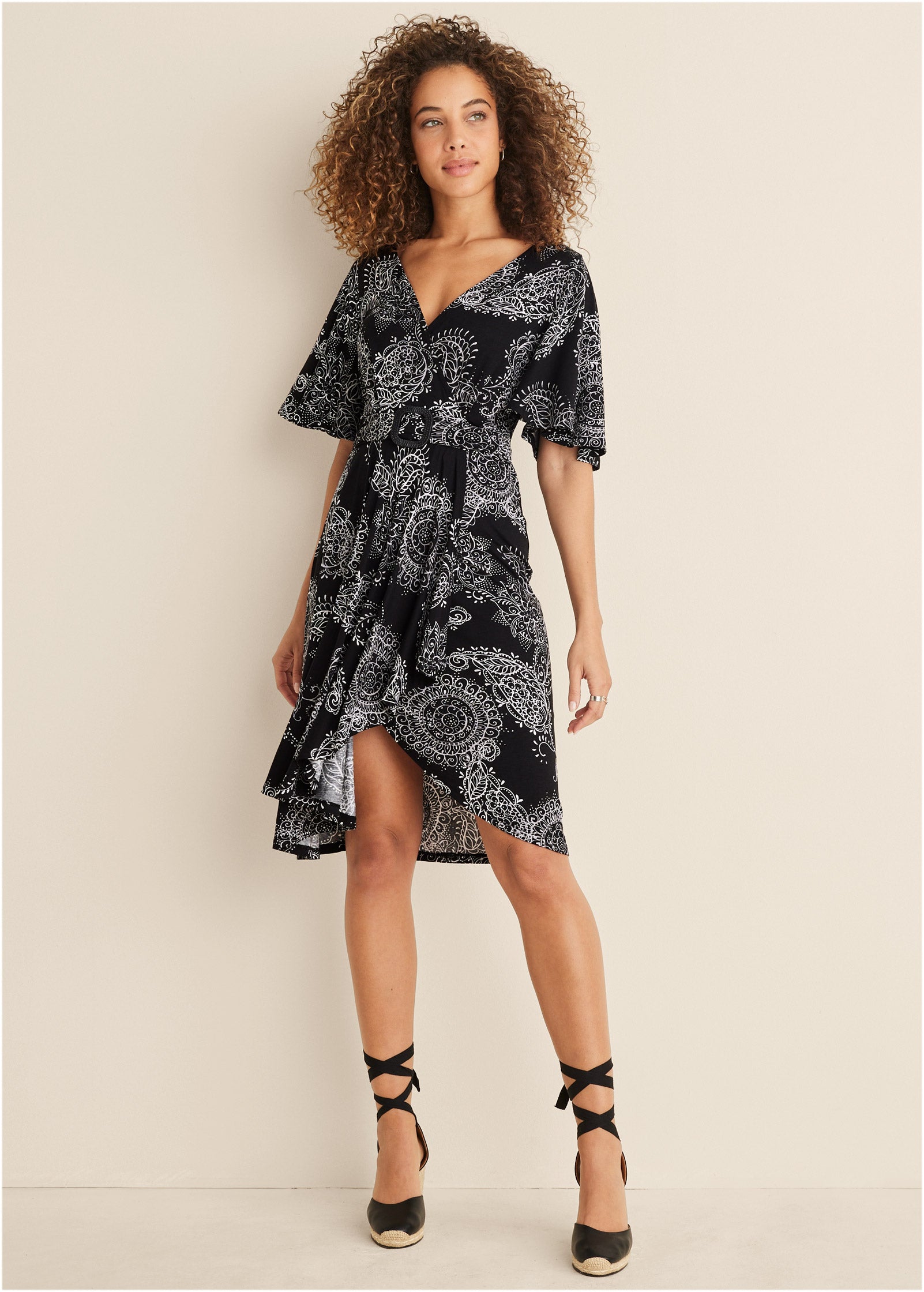 Print Midi Dress - Black & White