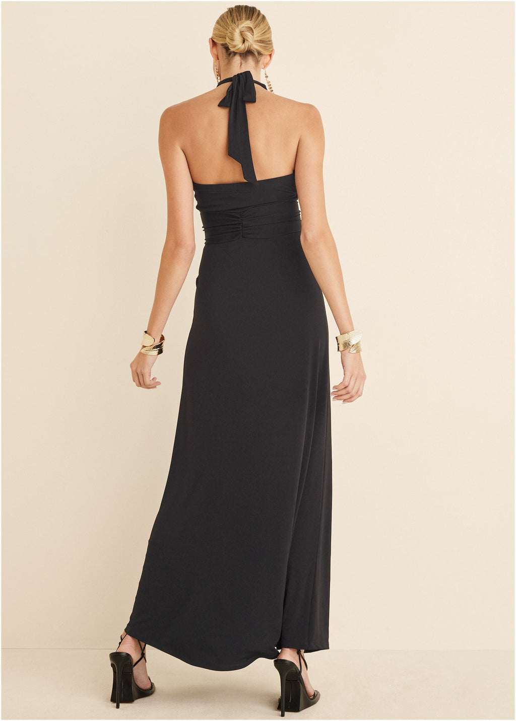 Plunging Knot Maxi Dress - Jet Black