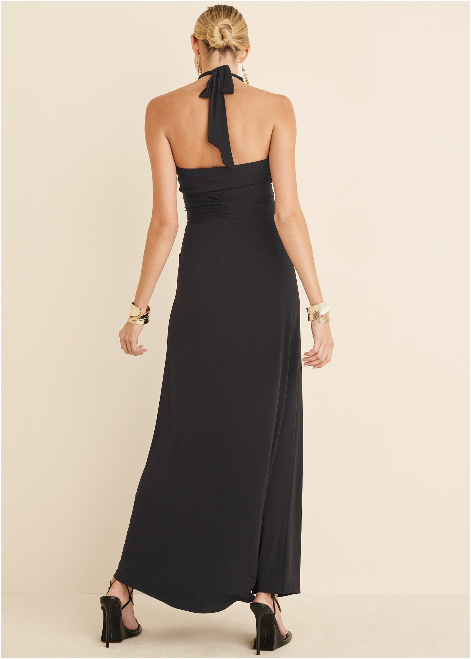 Plunging Knot Maxi Dress - Jet Black