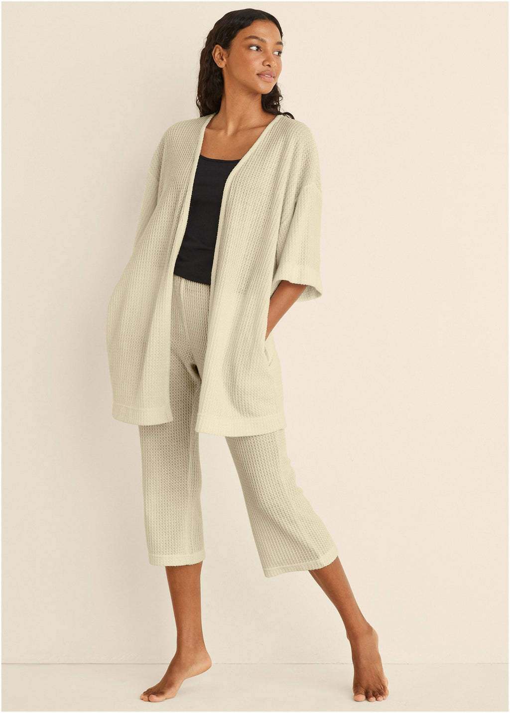 Cozy Waffle Knit Kimono - Oatmeal