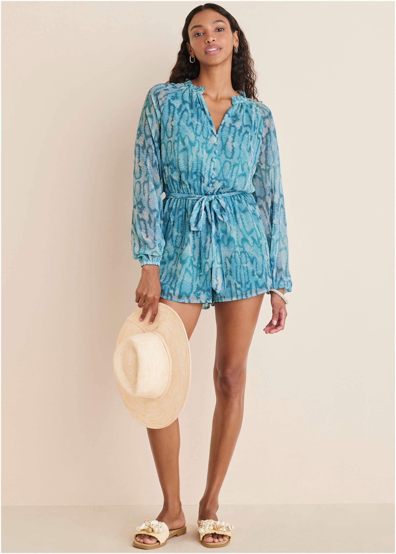 Crinkle Chiffon Romper - Water Snake
