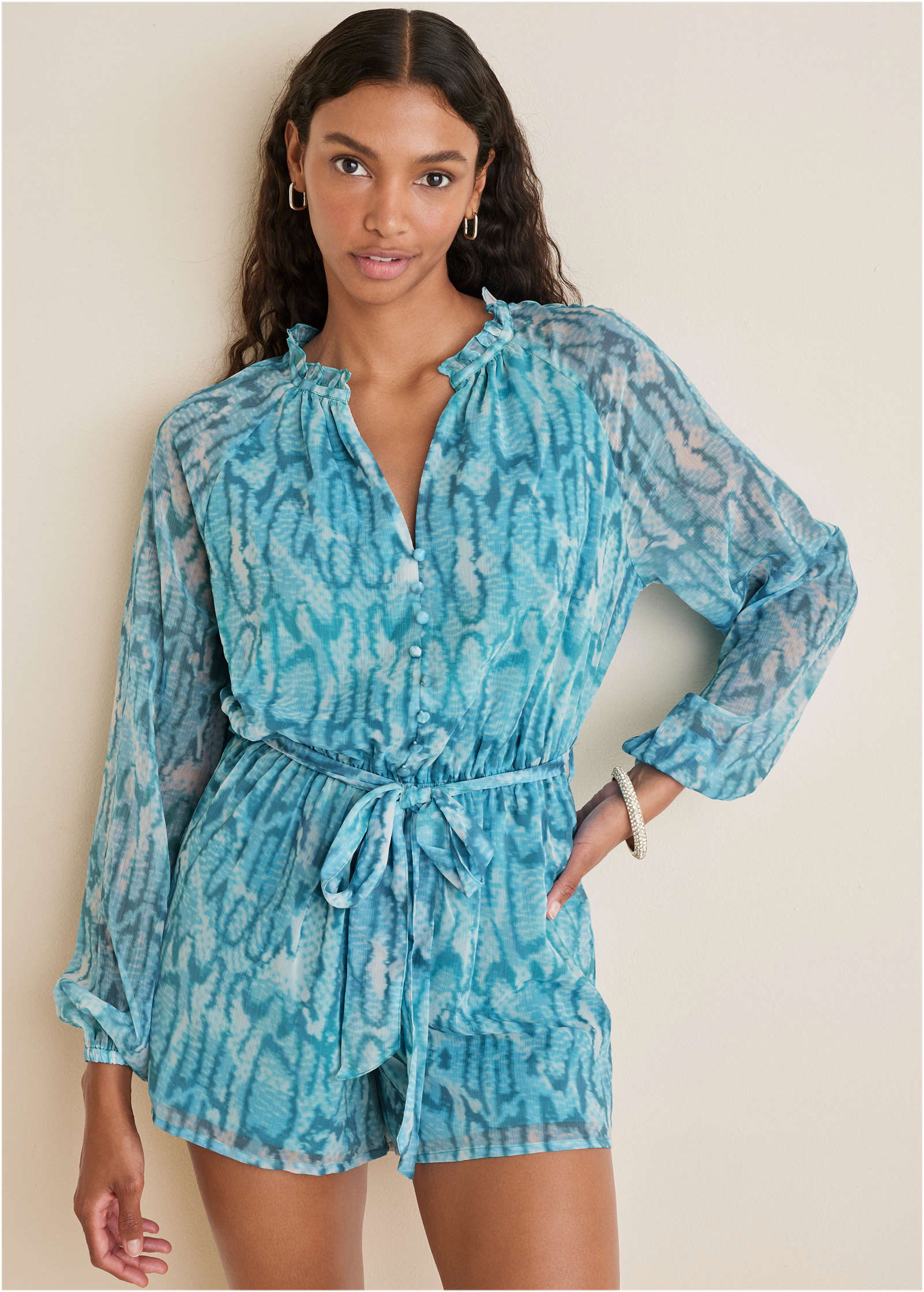 Crinkle Chiffon Romper - Water Snake