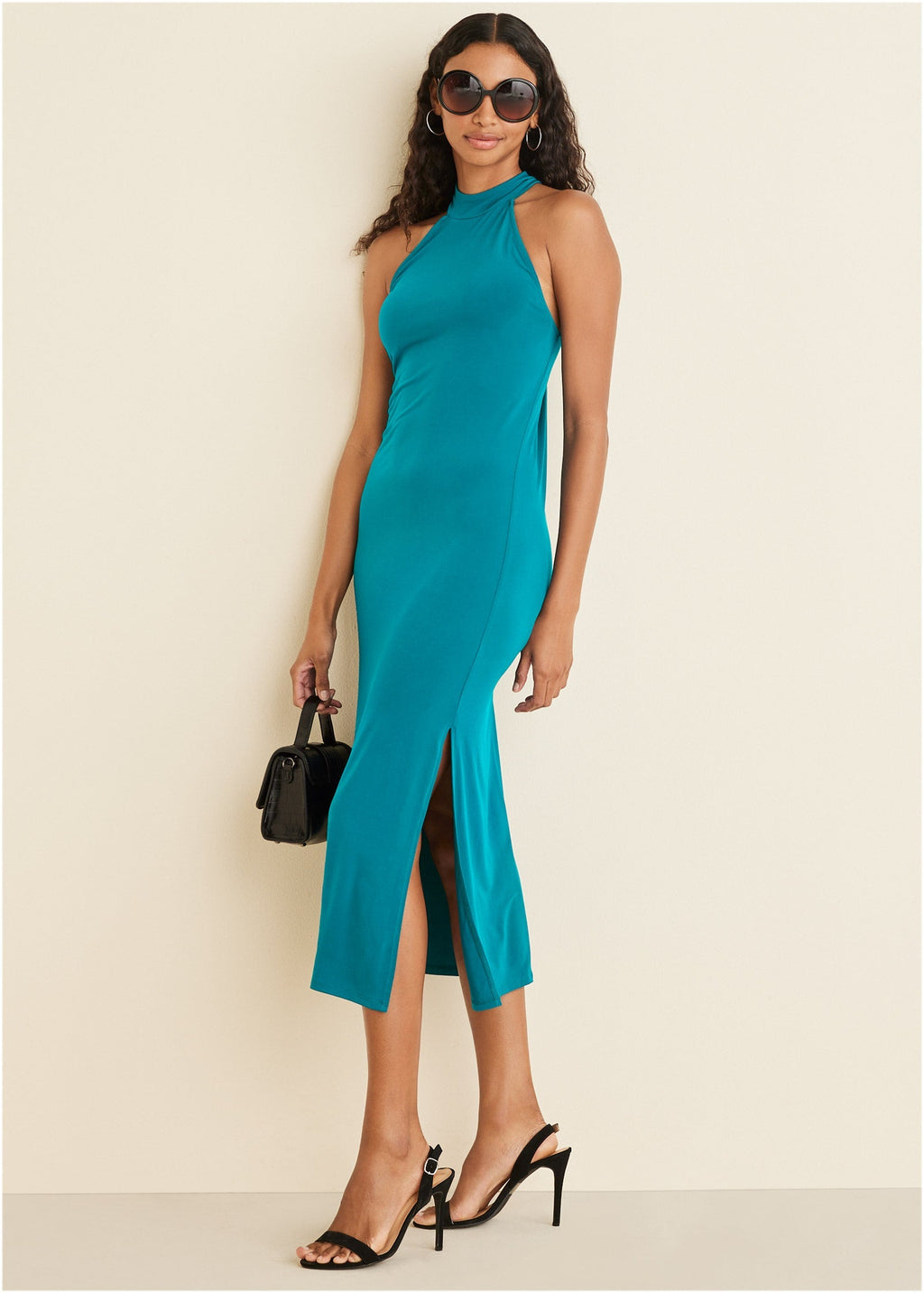 High Neck Midi Dress - Teal