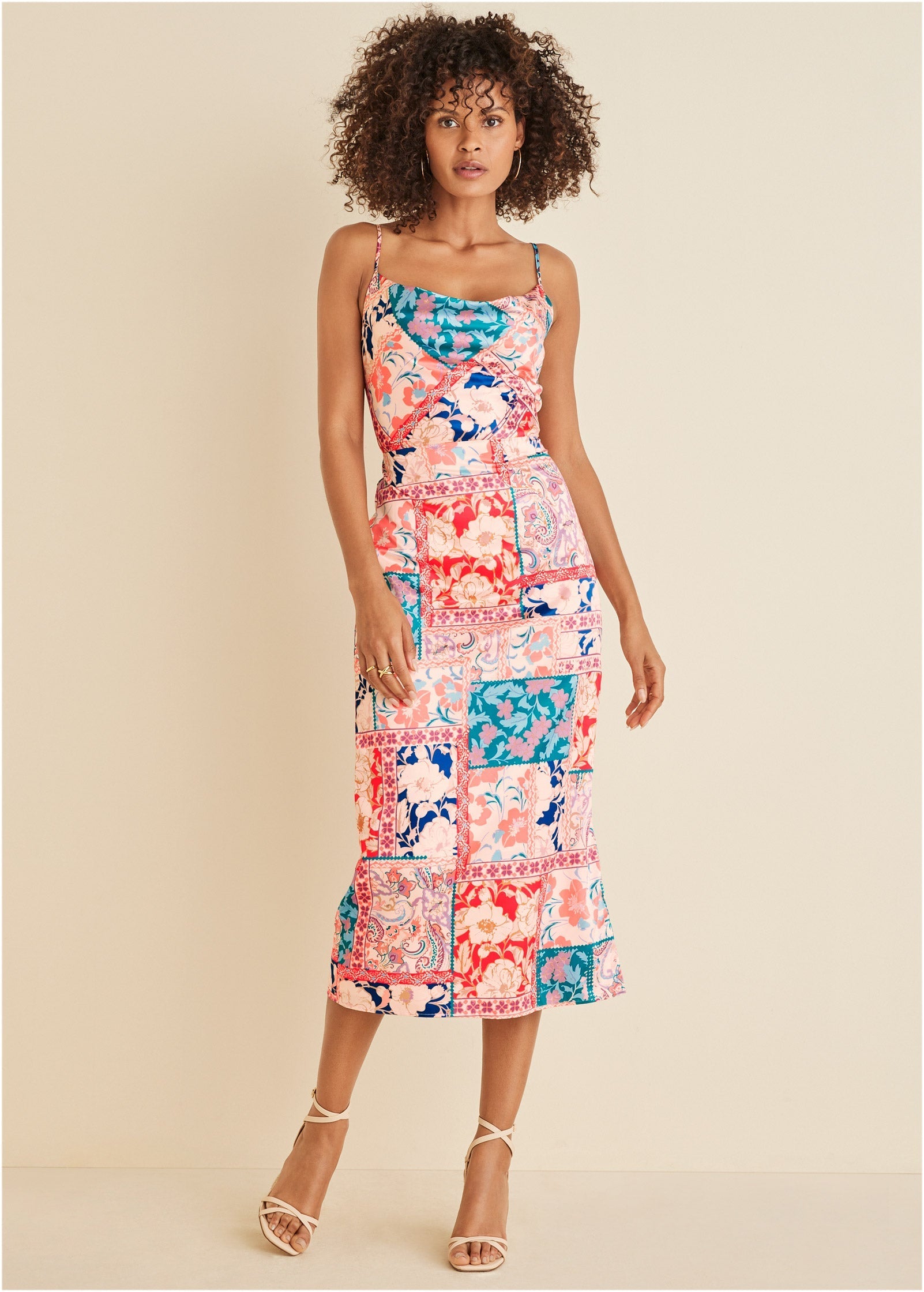 Cowl Neck Slip Dress - Venetian Patchwork