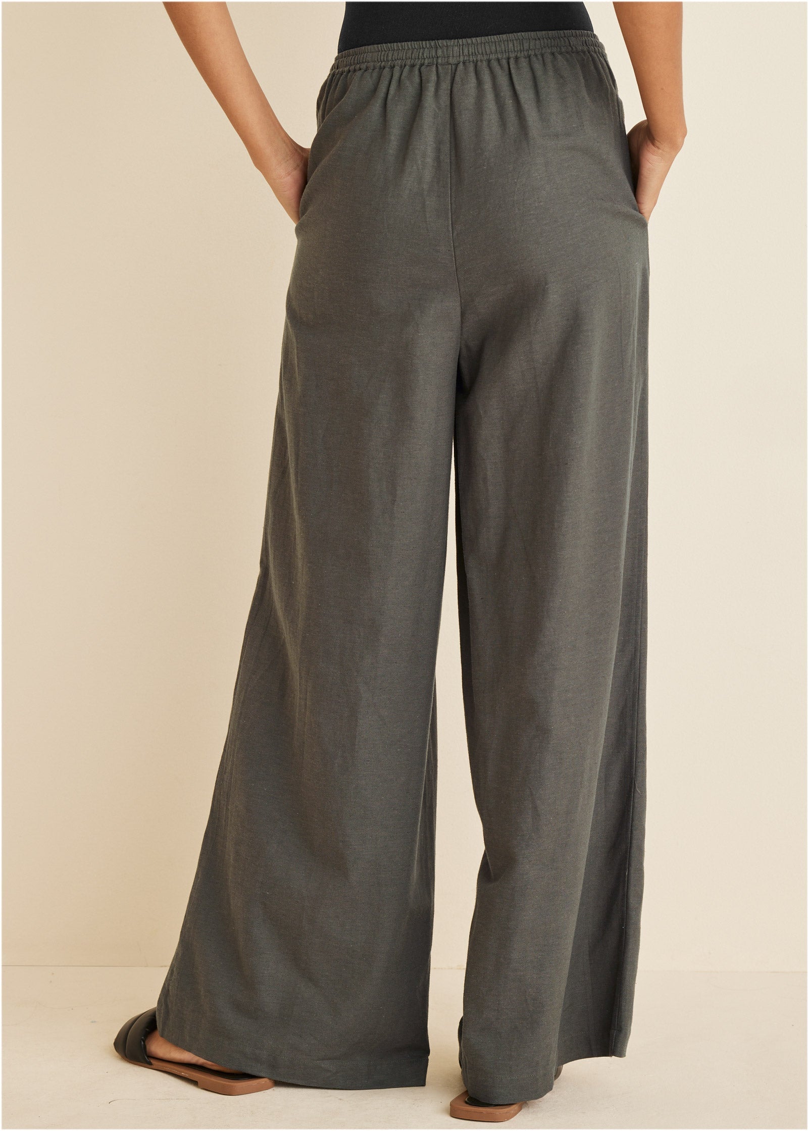 Linen Wide Leg Pants - Olive