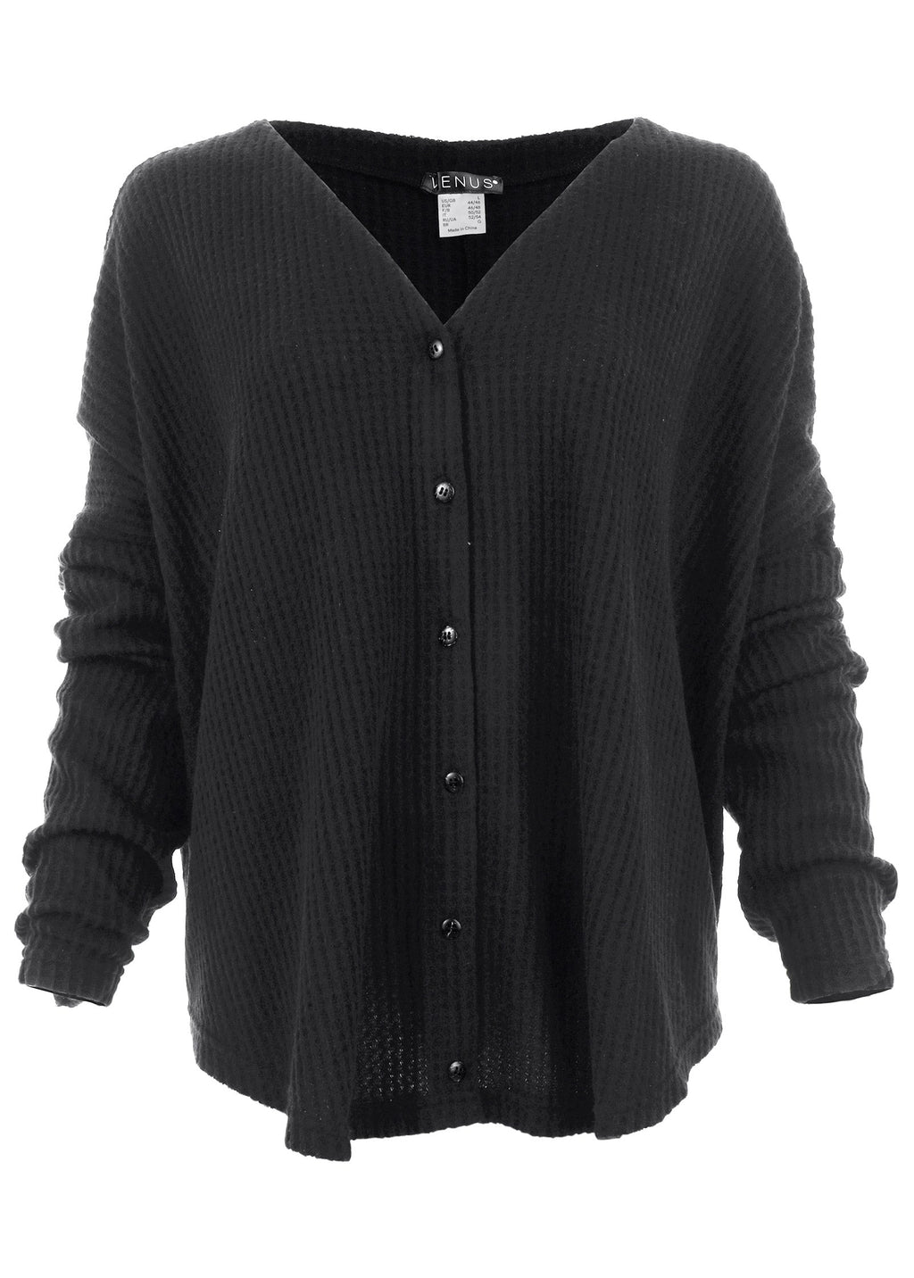 Cozy Waffle Button Down Top - Jet Black