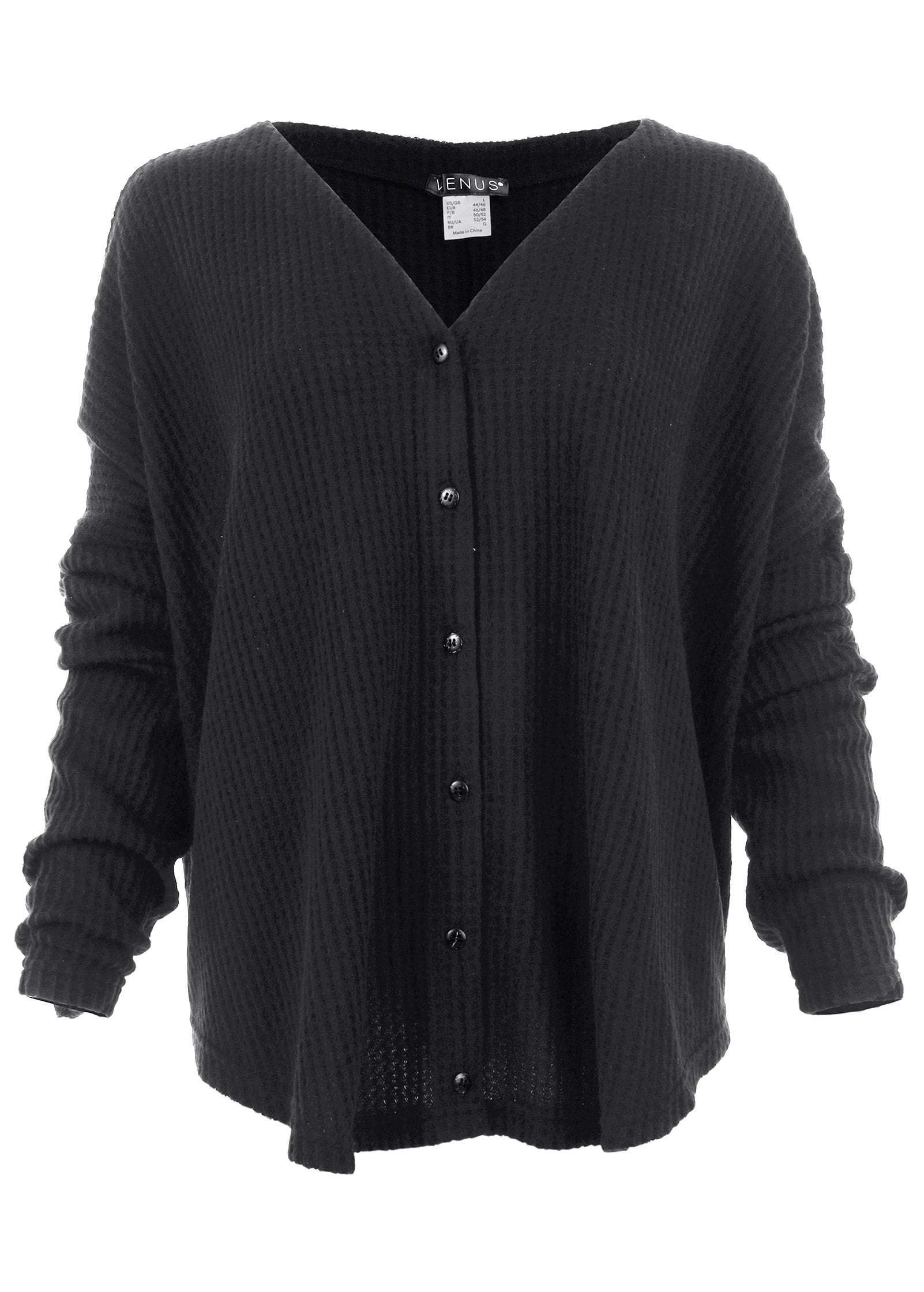 Cozy Waffle Button Down Top - Jet Black