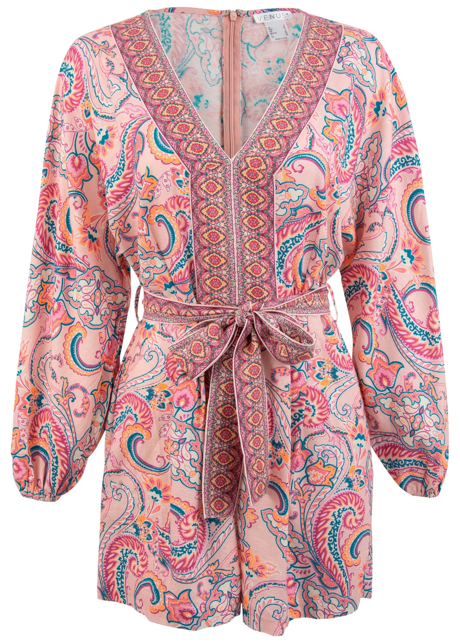 Linen Tie-Waist Romper - Venetian Paisley