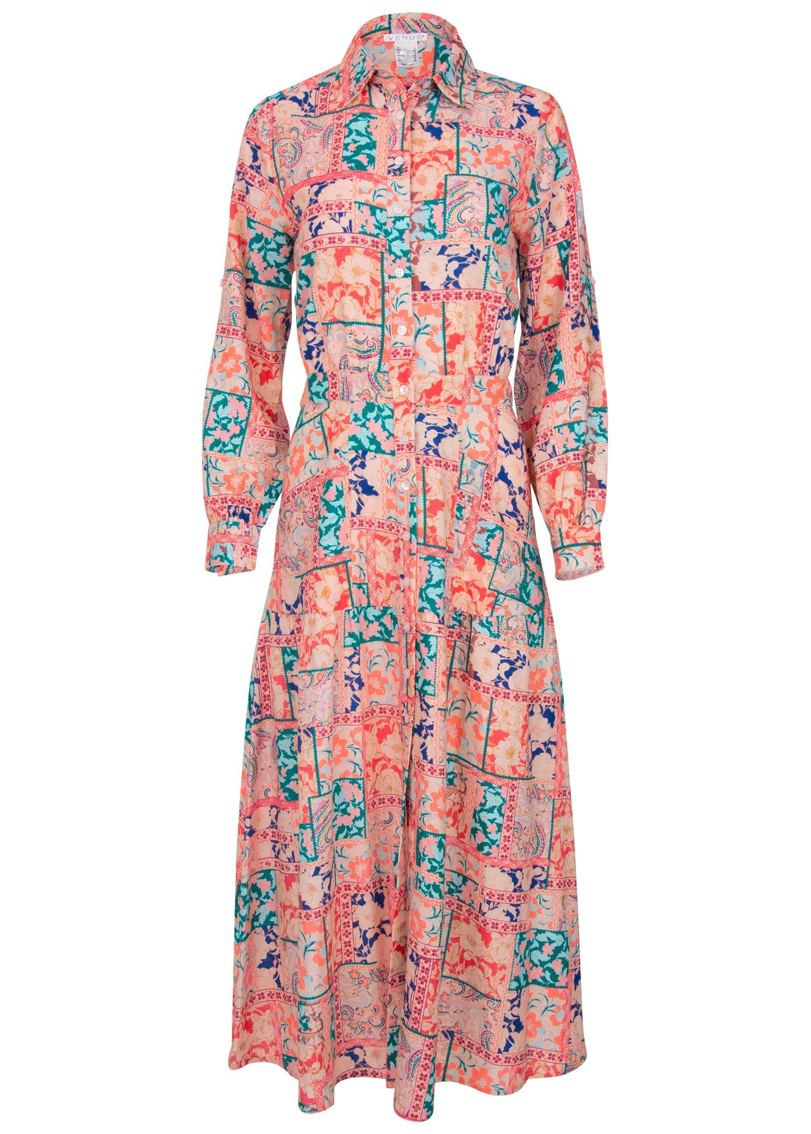 Cotton Linen Shirt Midi Dress - Venetian Patchwork