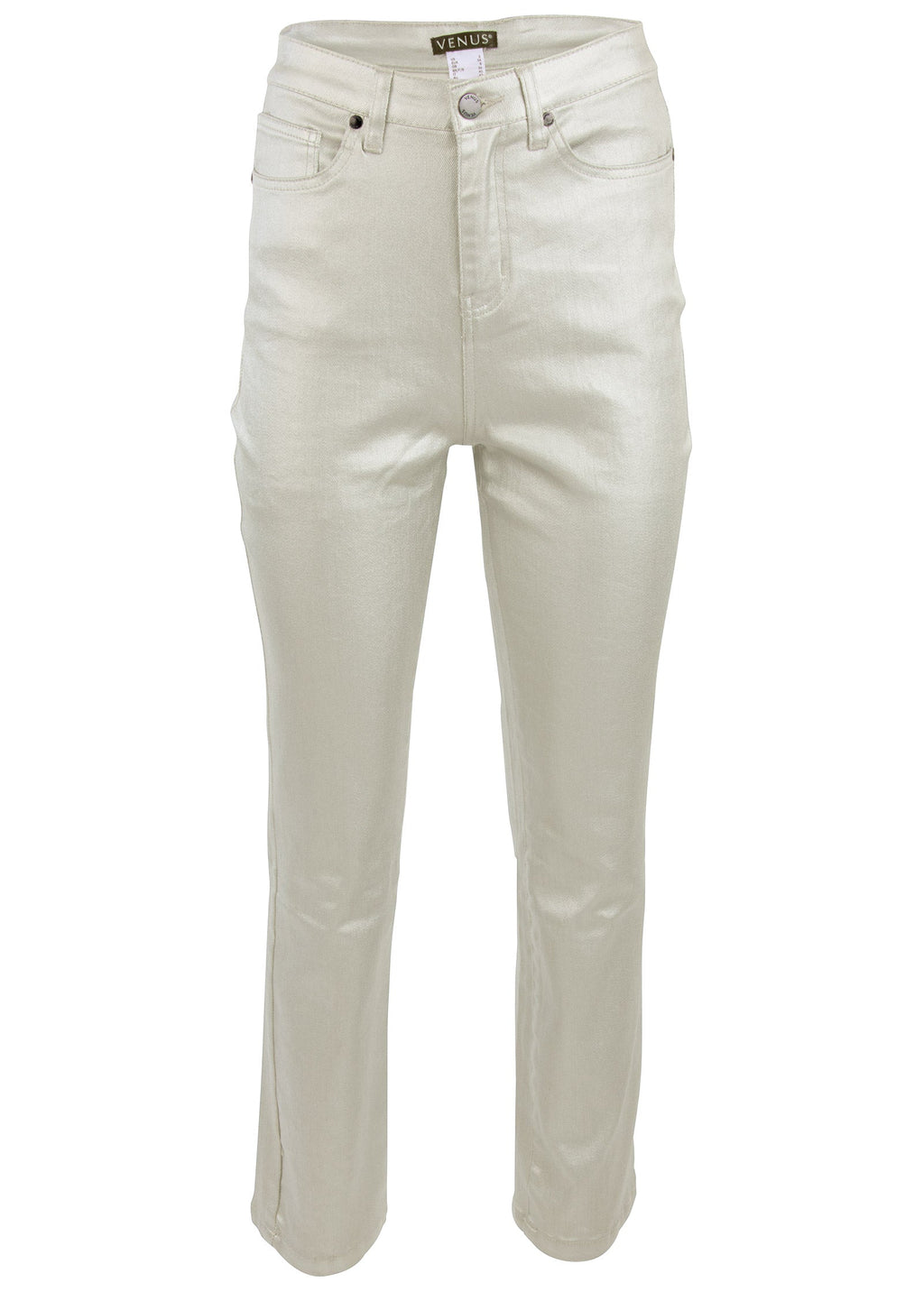 Metallic Straight Leg Jeans - Silver Metallic