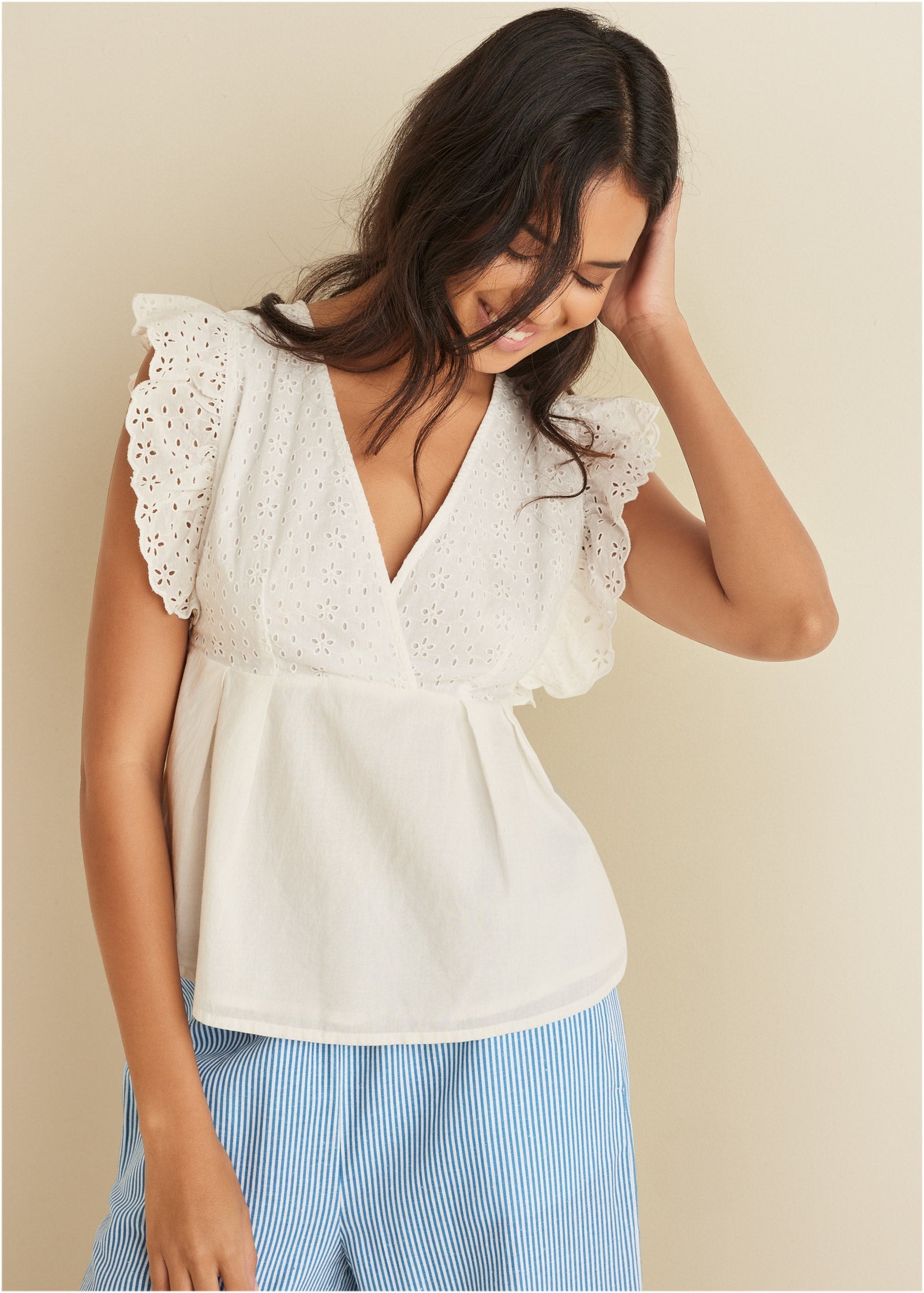 Eyelet Ruffle Tank - Cloud Dancer