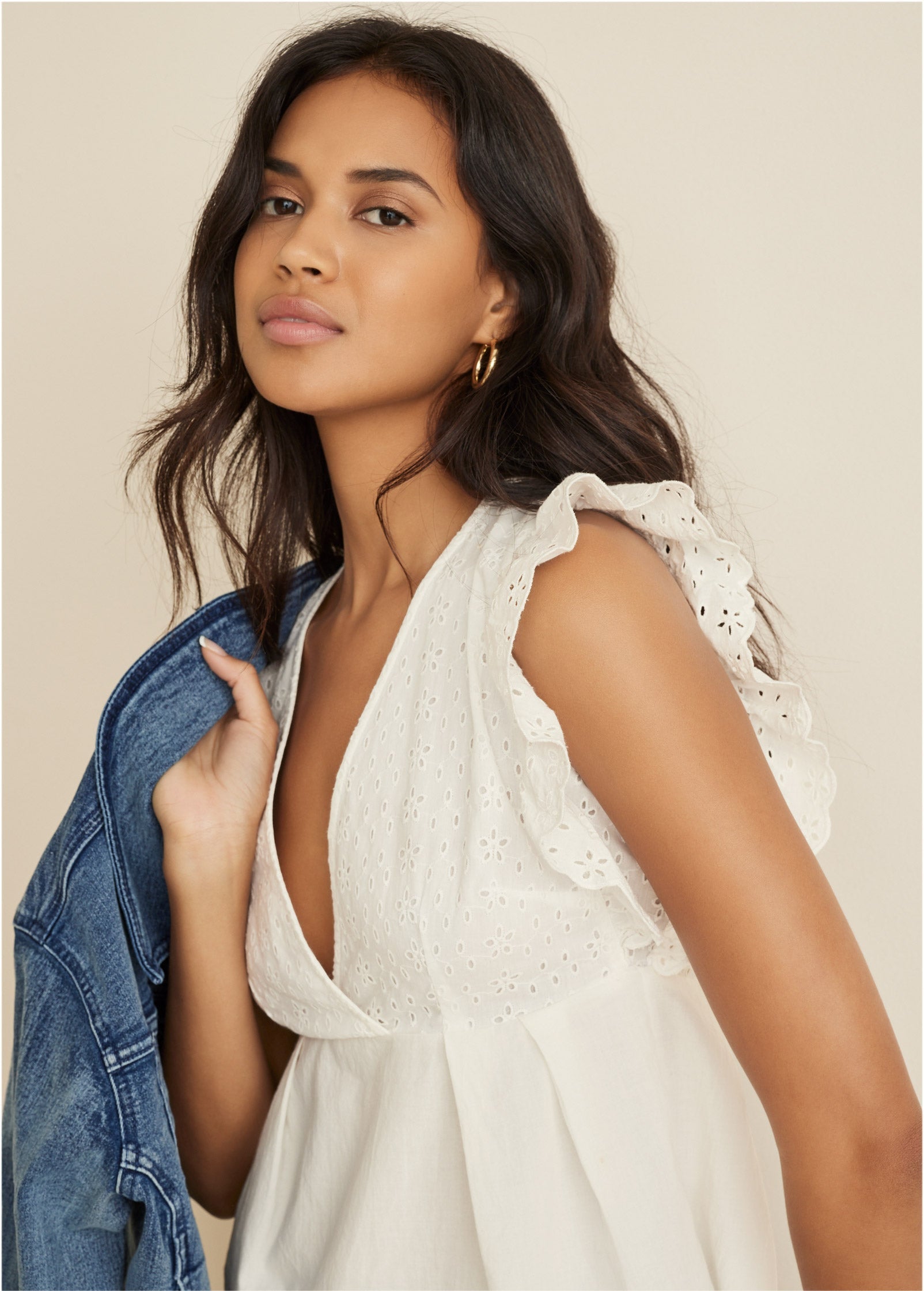 Eyelet Ruffle Tank - Cloud Dancer