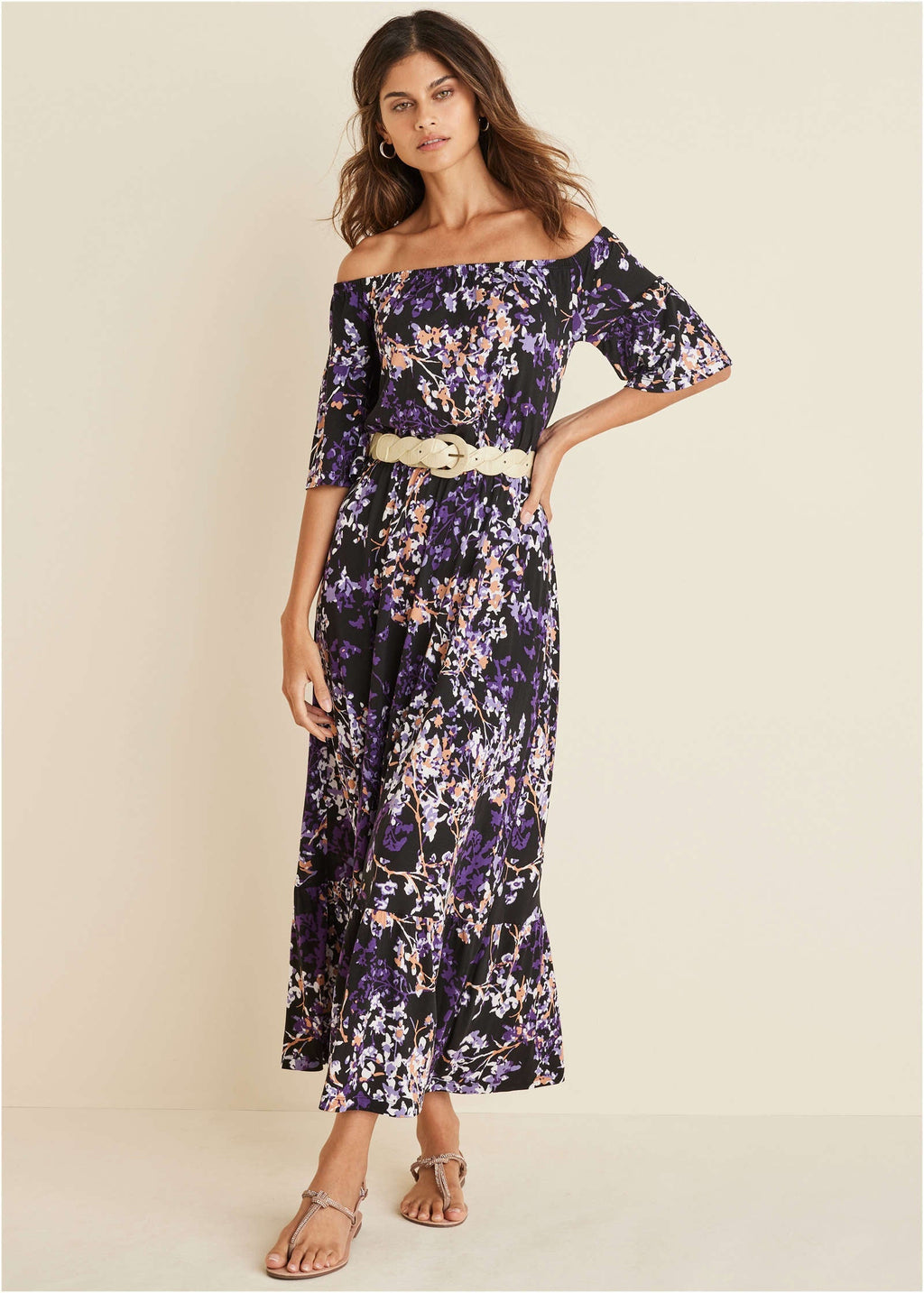 Off-The-Shoulder Maxi Dress - Purple Multi