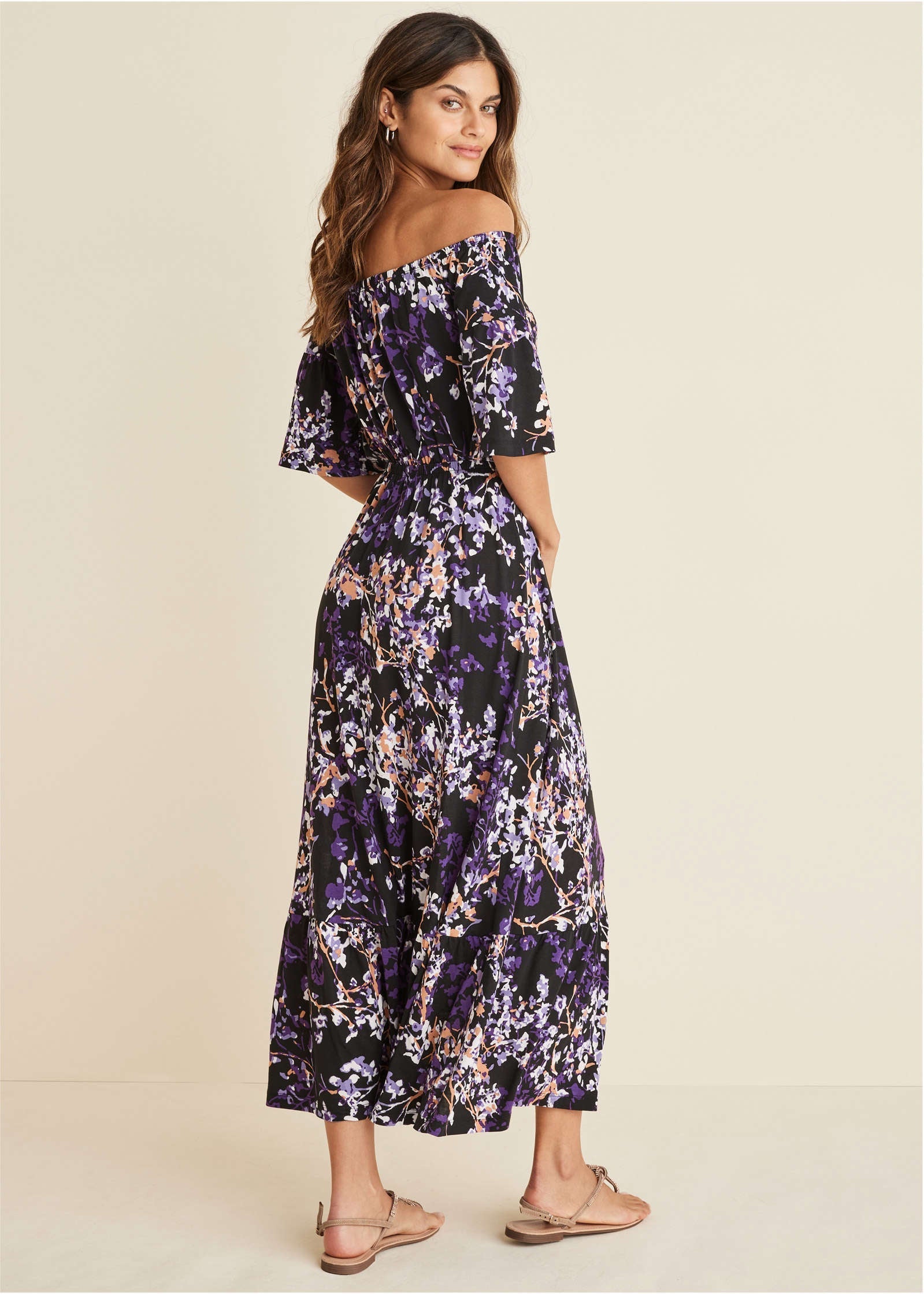 Off-The-Shoulder Maxi Dress - Purple Multi