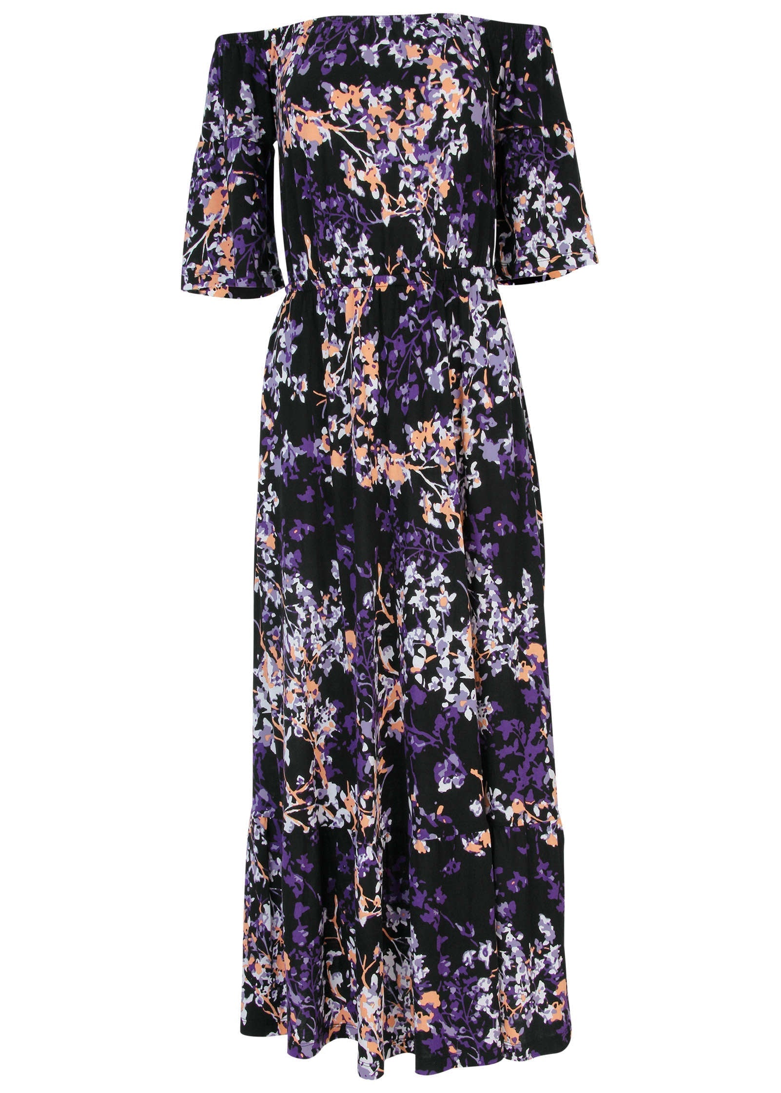 Off-The-Shoulder Maxi Dress - Purple Multi