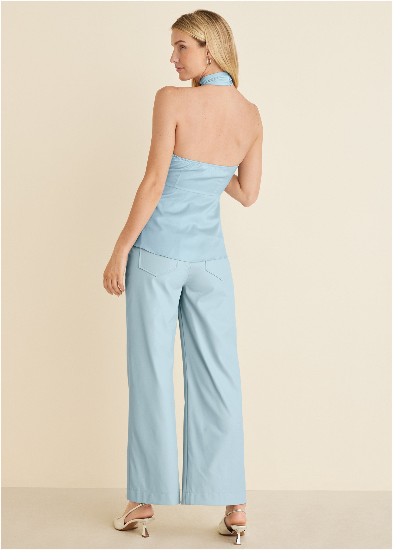 Halter Neck Wrap Blouse - Light Blue