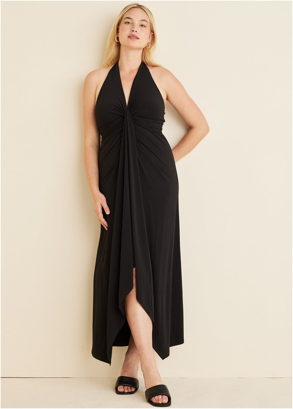 Plunging Knot Maxi Dress - Jet Black