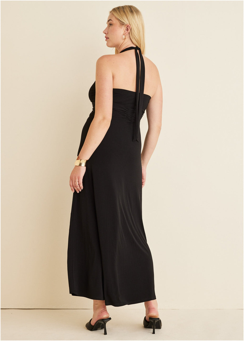 Plunging Knot Maxi Dress - Jet Black
