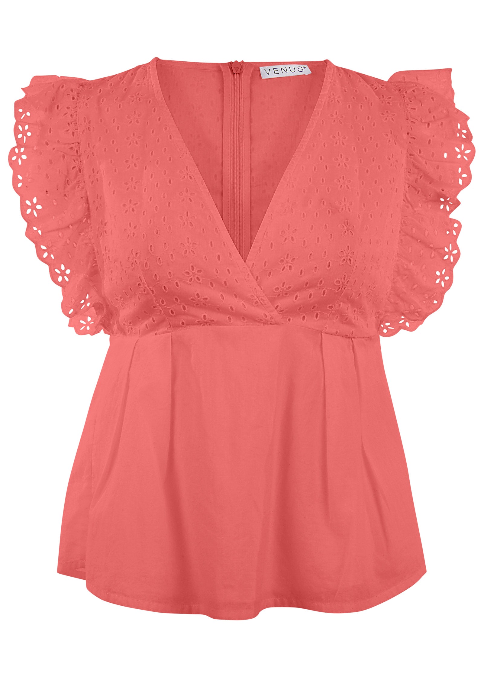 Eyelet Ruffle Tank - Coral