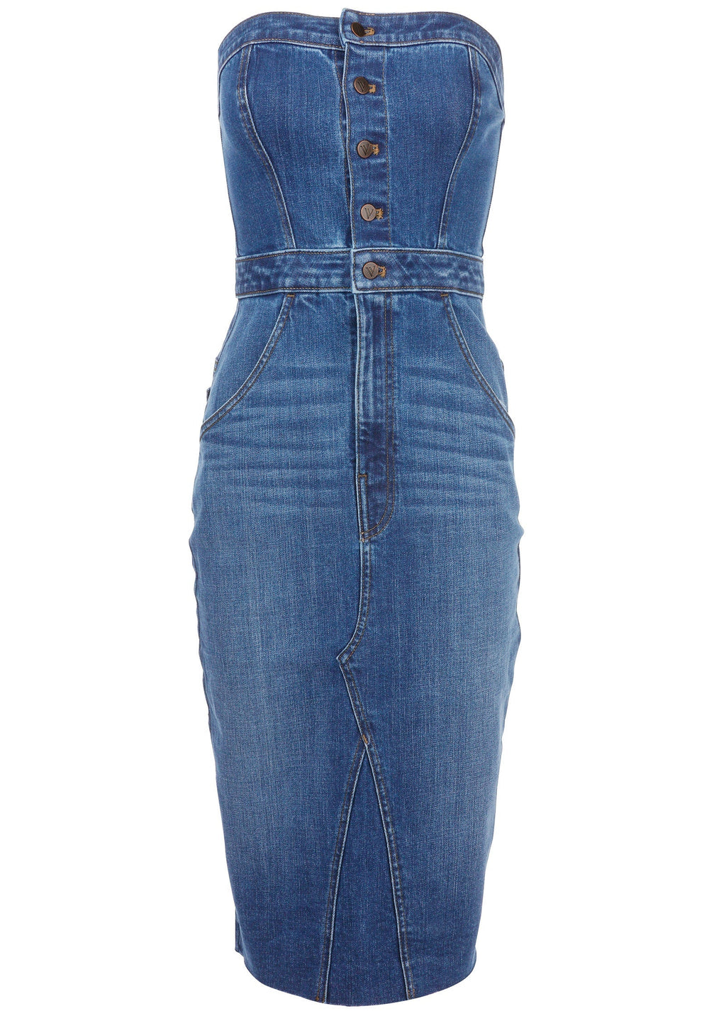 Denim Strapless Dress - Medium Wash